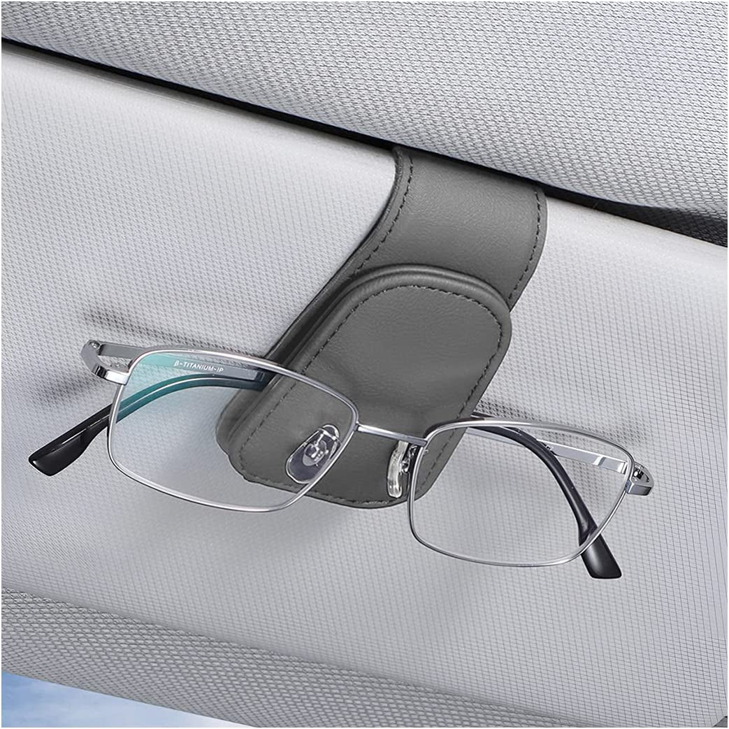Sunglasses Holders for Car Sun Visor, Leather Eyeglasses Hanger Mounter, Magnetic Glasses Holder and Ticket Card Clip, Auto Interior Accessories Universal for SUV Pickup Truck TRUCK DRIVER