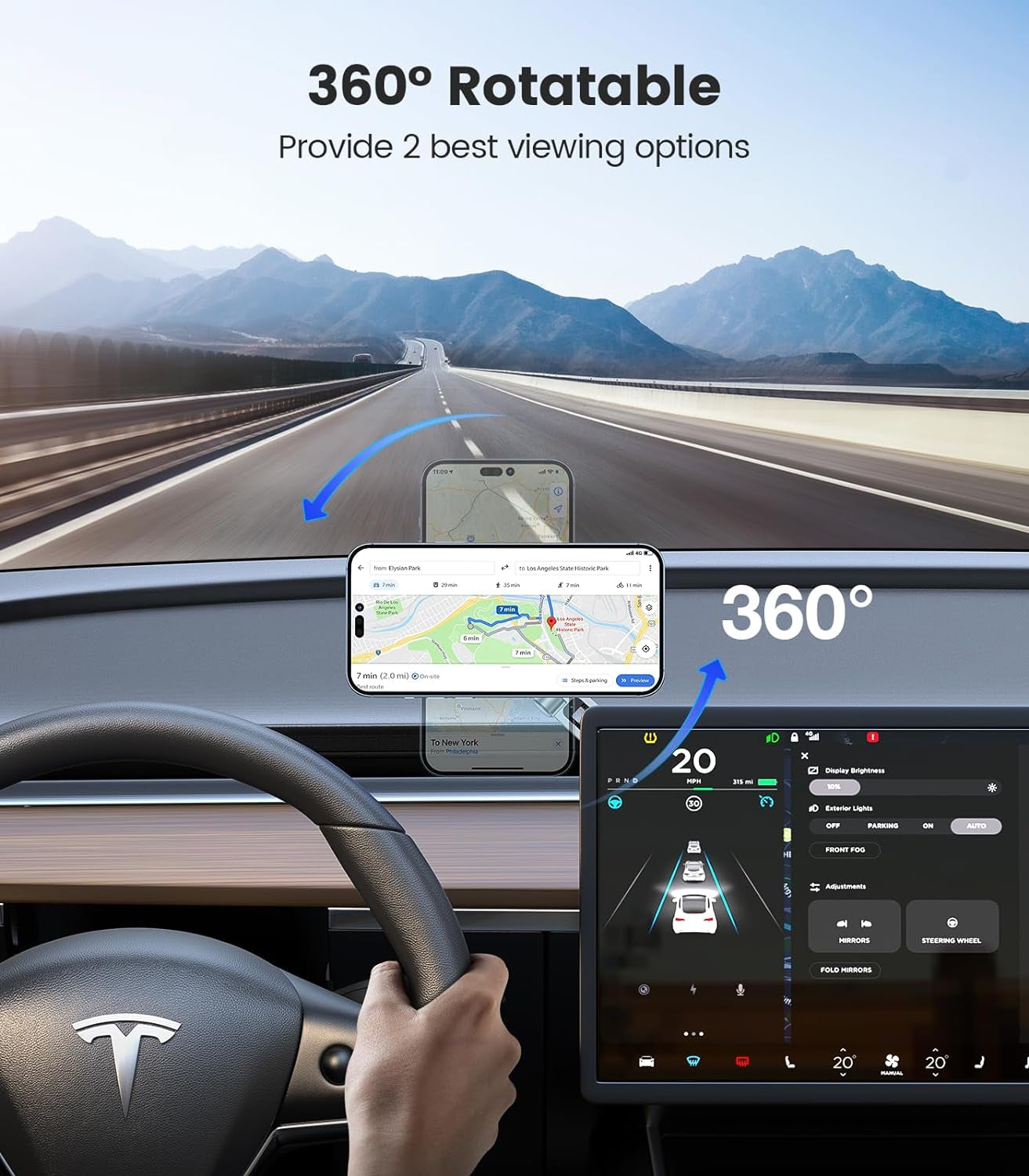 Tesla Phone Mount【Strongest Magnet Power】Magsafe Car Mount for Tesla Model 3 Model Y, Foldable Hidden Tesla Phone Holder Fit for All Phone, Tesla Model Y Accessories Tesla Model 3 Accessories