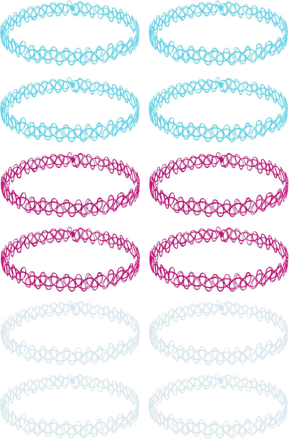 12PC Tattoo Choker Necklace - 90S Accessories 2000S Jewelry Y2K Fashion Vitange Trendy - Pink Blue Green Colorful Rainbow Goth Black - Stretchy Elastic Necklace