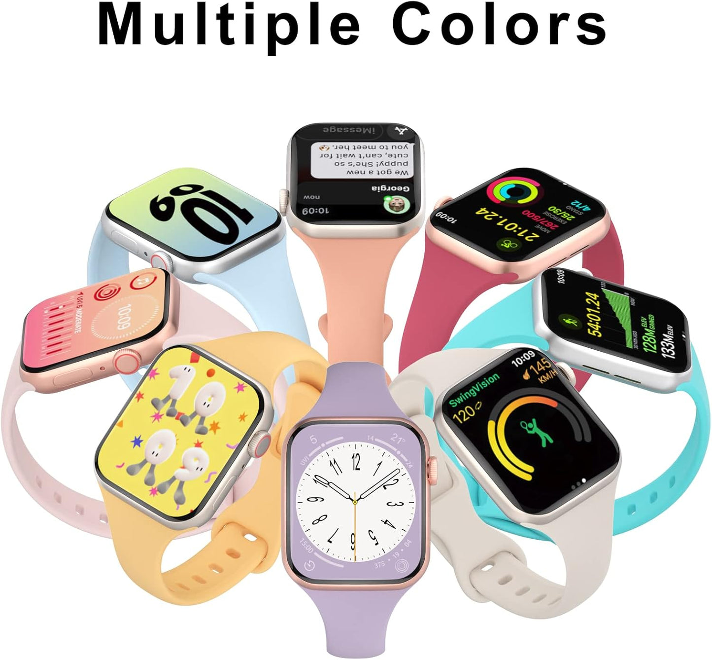 Sport Slim Silicone Bands Compatible for Apple Watch Band 38Mm 42Mm 40Mm 44Mm 41Mm 45Mm 49Mm, Thin Soft Narrow Replacement Strap Wristband for Iwatch Series 9/8/7/Se/6/5/4/3/2/1/Ultra Women Men