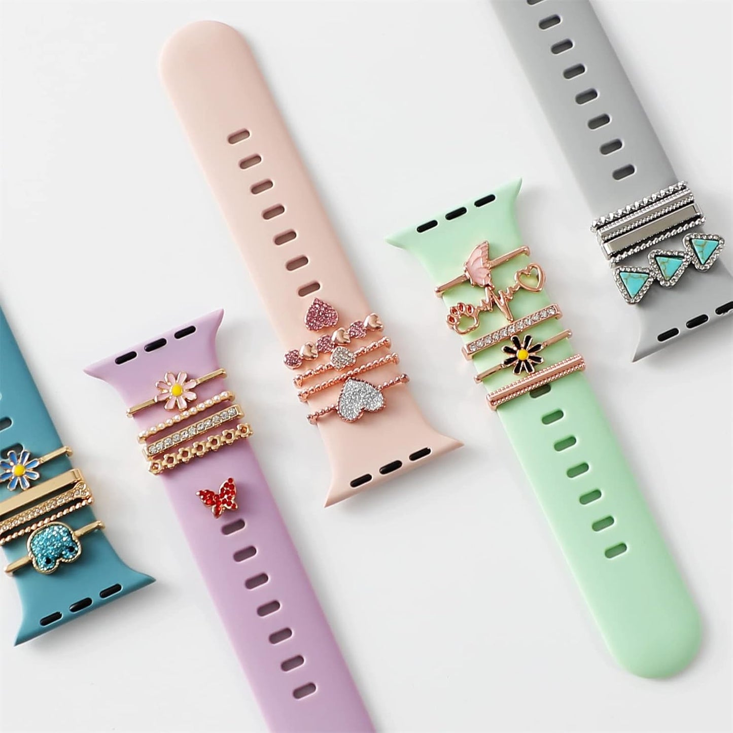 Charms for Apple Watch Band 40Mm 41Mm 44Mm 38Mm 45Mm 42Mm Women Girls,Metal Diamond Jewelry Decorative Ring Loops,Iwatch Series 9 8 7 6 5 4 3 Se,Galaxy Watch 6/5/4,Silicone Strap Charm Accessories