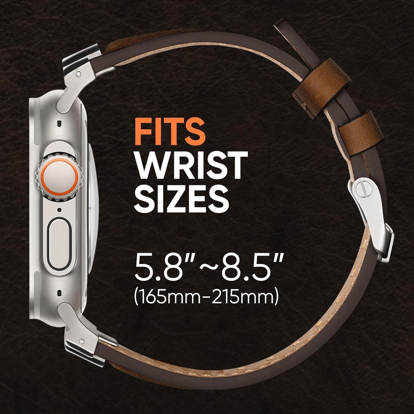 Leather Bands Compatible for Apple Watch Ultra Band 49Mm 46Mm 45Mm 44Mm 42Mm, Genuine Leather Rugged Durable Matel Connector Replacement Strap for Women Men Iwatch Ultra 10 9 8 7 6 5 4 3 SE