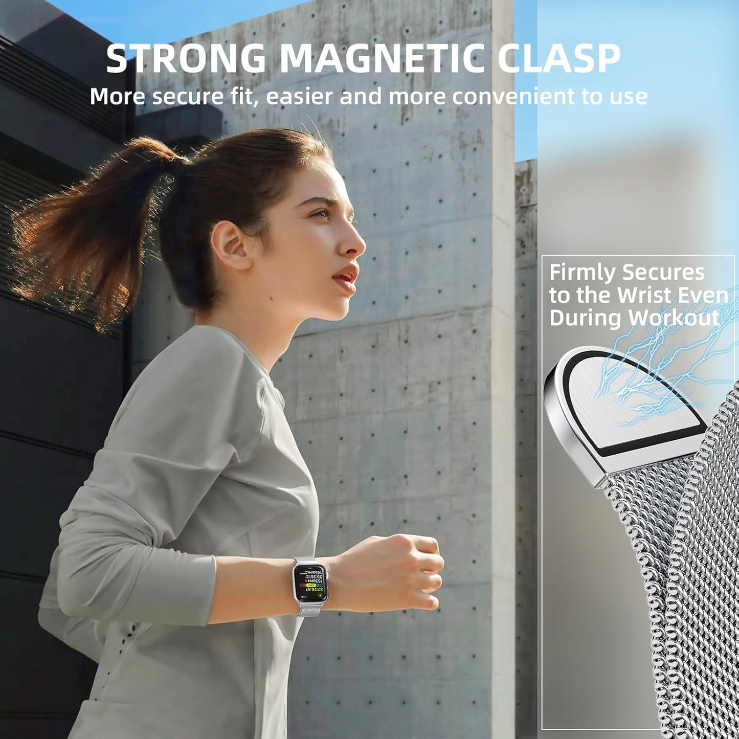 2 Pack Stainless Steel Mesh Loop Compatible with Apple Watch Band 38Mm 40Mm 41Mm 42Mm Series 10 Women Men, Magnetic Clasp Replacement Strap for Iwatch -Black+Silver