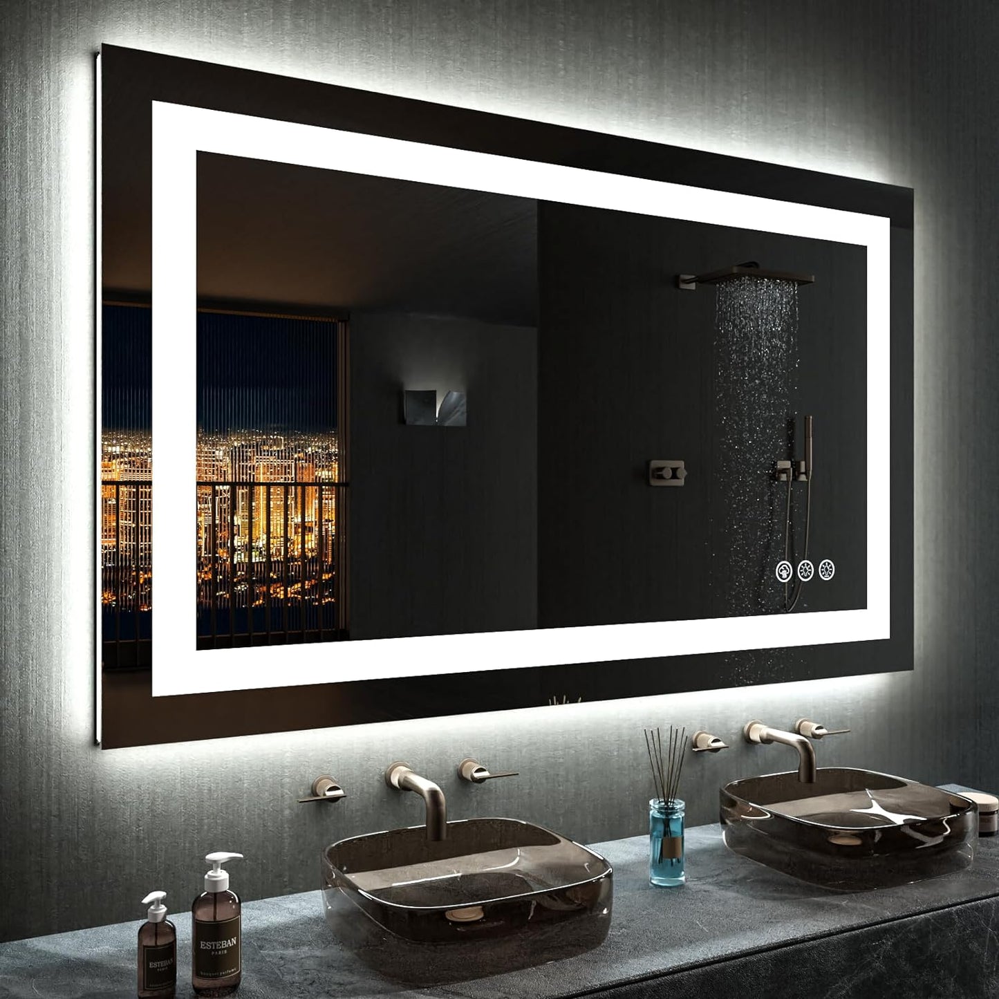 60”X30“ RGB LED Bathroom Mirror with Lights for Bathroom, Anti-Fog, Dimmable,Multiple Light Modes, RGB Backlit + Front Light, Memory Function, Tempered Glass