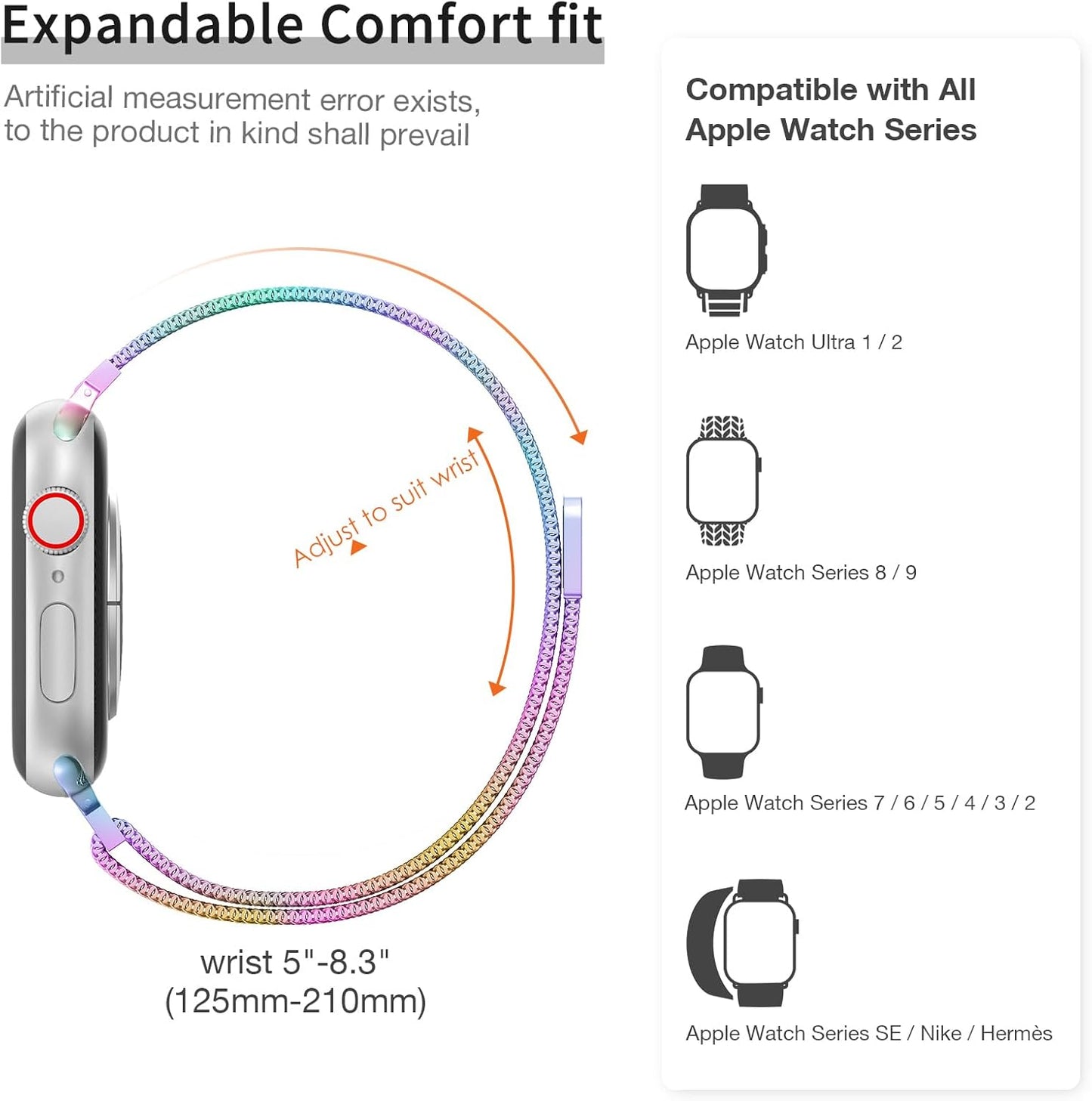 Slim Milanese Loop Compatible with Apple Watch Band for Women 40Mm 41Mm 38Mm 44Mm 45Mm 49Mm 42Mm, Stainless Steel Magnetic Mesh Strap Work on Iwatch Bands Series 9 8 7 6 5 4 3 2 1 Ultra SE