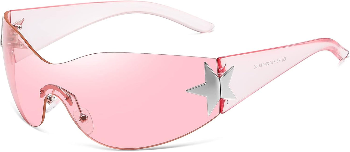 Y2K Sunglasses for Women Men Shield Wrap around Fashion Sunglasses Trendy Oversized Frameless Sun Glasses