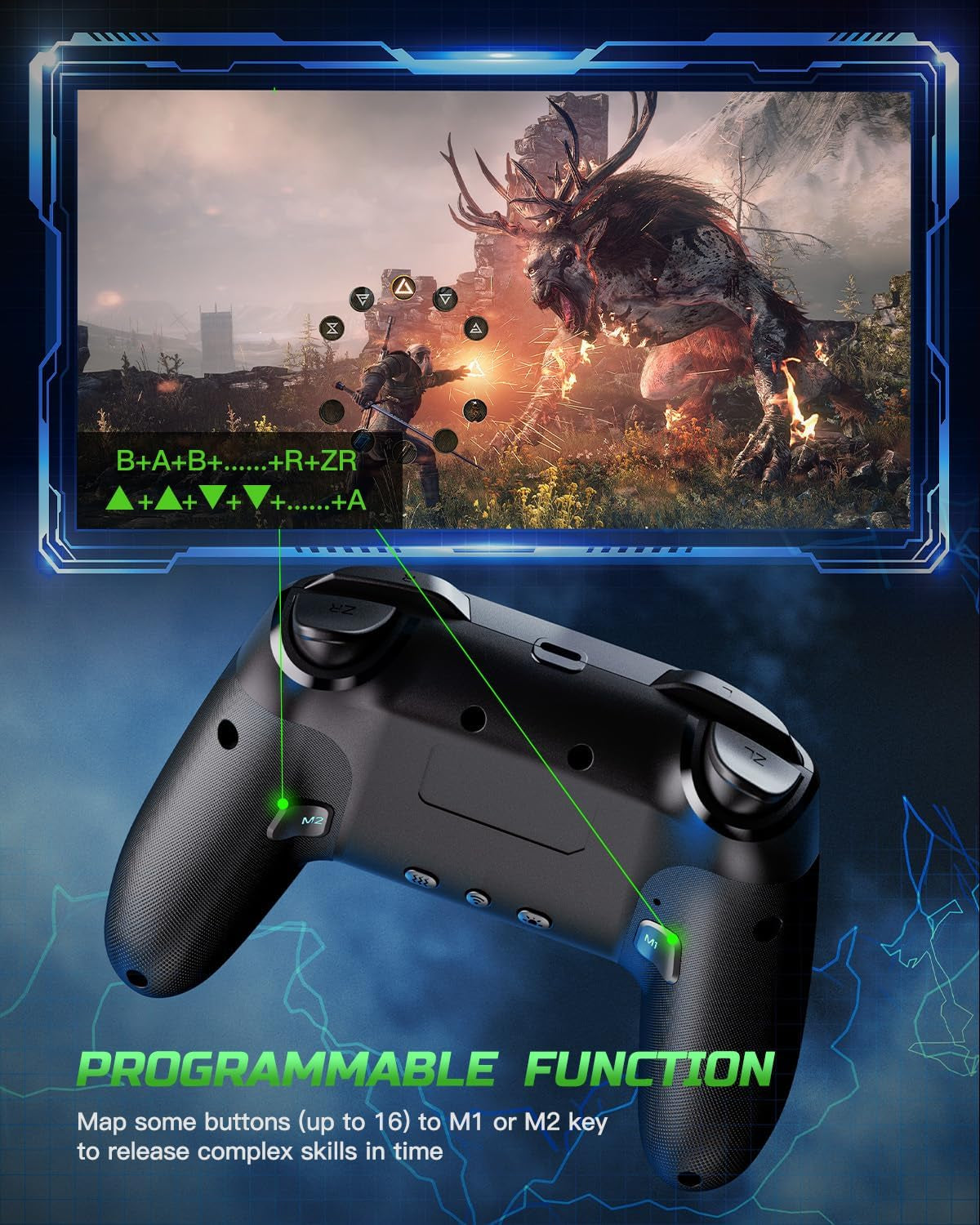Switch Controller Compatible with Switch/Switch Lite/Switch Oled/Windows/Ios/Android, RGB Lightning Programmable 1000Mah Wireless Switch Pro Controller with One Key Pairing Wake up Turbo Vibration