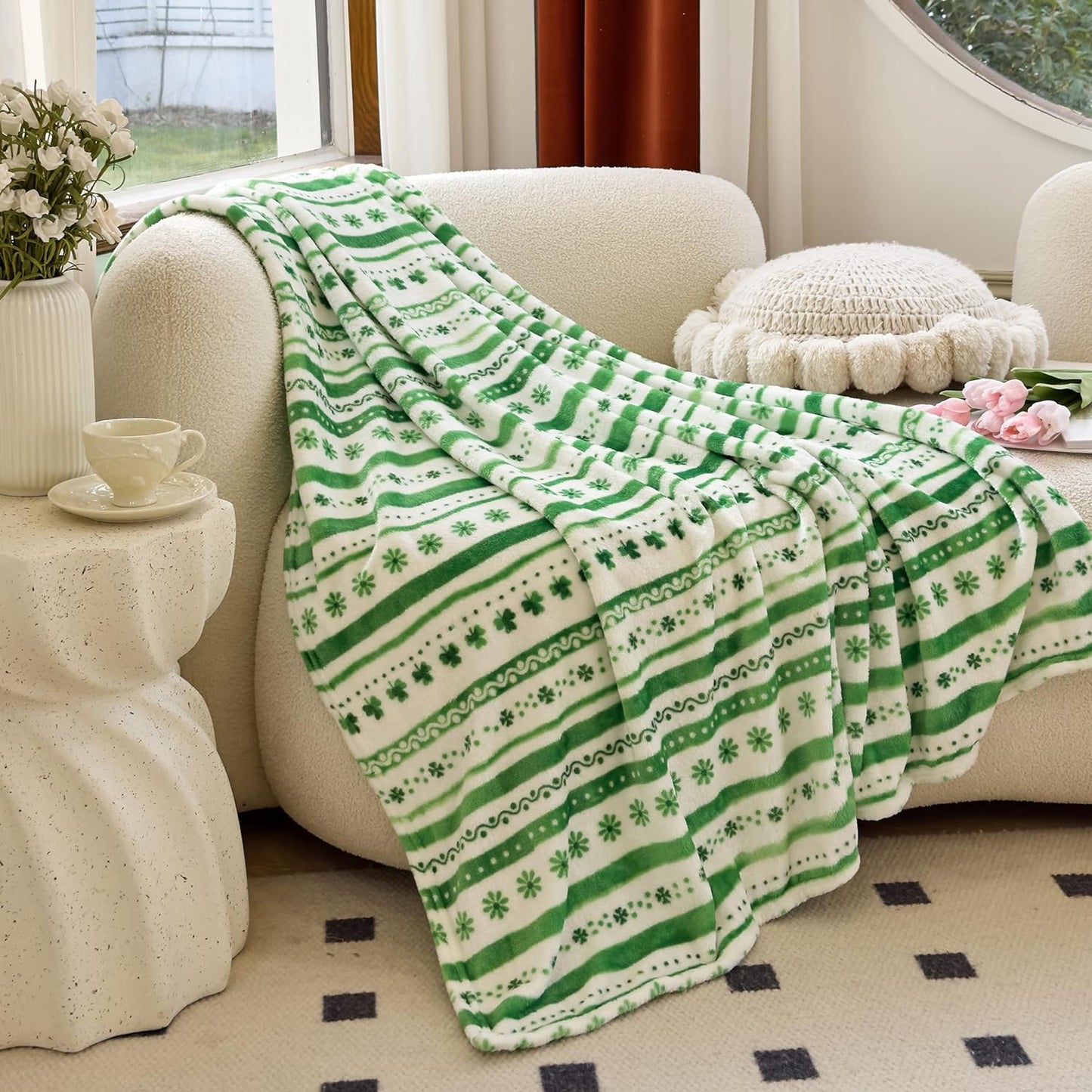 Velvet Touch Ultra Plush St Patricks Day Lucky Spring Green Clover Shamrock Irish Printed Fleece Throw/Blanket-50 X 60Inch, Lucky Plaid Clover