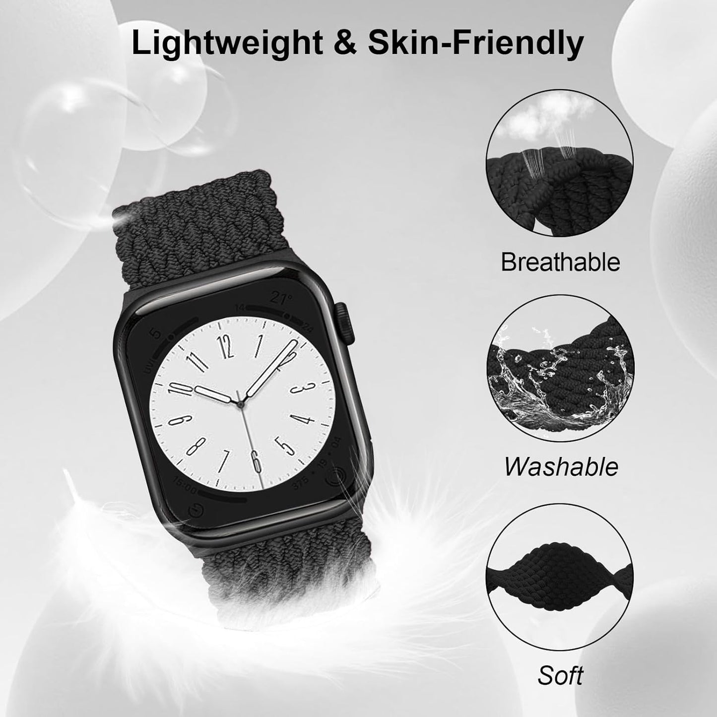 Braided Solo Loop Compatible with Apple Watch Bands 38Mm 40Mm 41Mm 42Mm 44Mm 45Mm 49Mm Women Men, Stretchy Elastic Nylon Sport Strap for Iwatch Bands Series 9/8/7/6/5/4/3/2/1/Se/Ultra