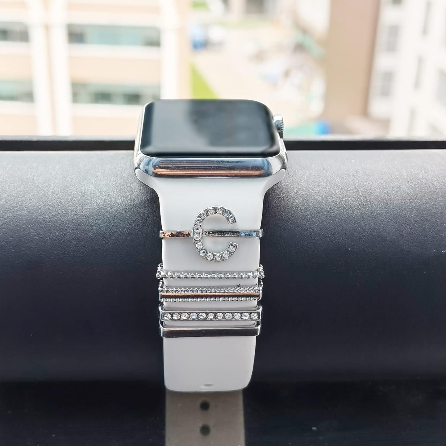 Diamond Decorative Loops Compatible with Apple Watch Silicone Bands 38Mm 40Mm 41Mm 42Mm 44Mm 45Mm 49Mm, Smartwatch Bands Metal Charms Accessories for Iwatch 8 Ultra 7 6 5 4 3 2 1 SE