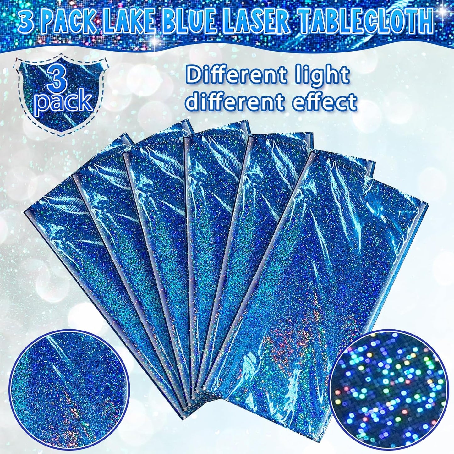 6 Pack Iridescent Blue Plastic Tablecloth, Shiny Disposable Laser Rectangle Table Cover, Holographic Foil Tablecloth Iridescent Party Decorations for Birthday Wedding Ocean Theme, 54X108Inch