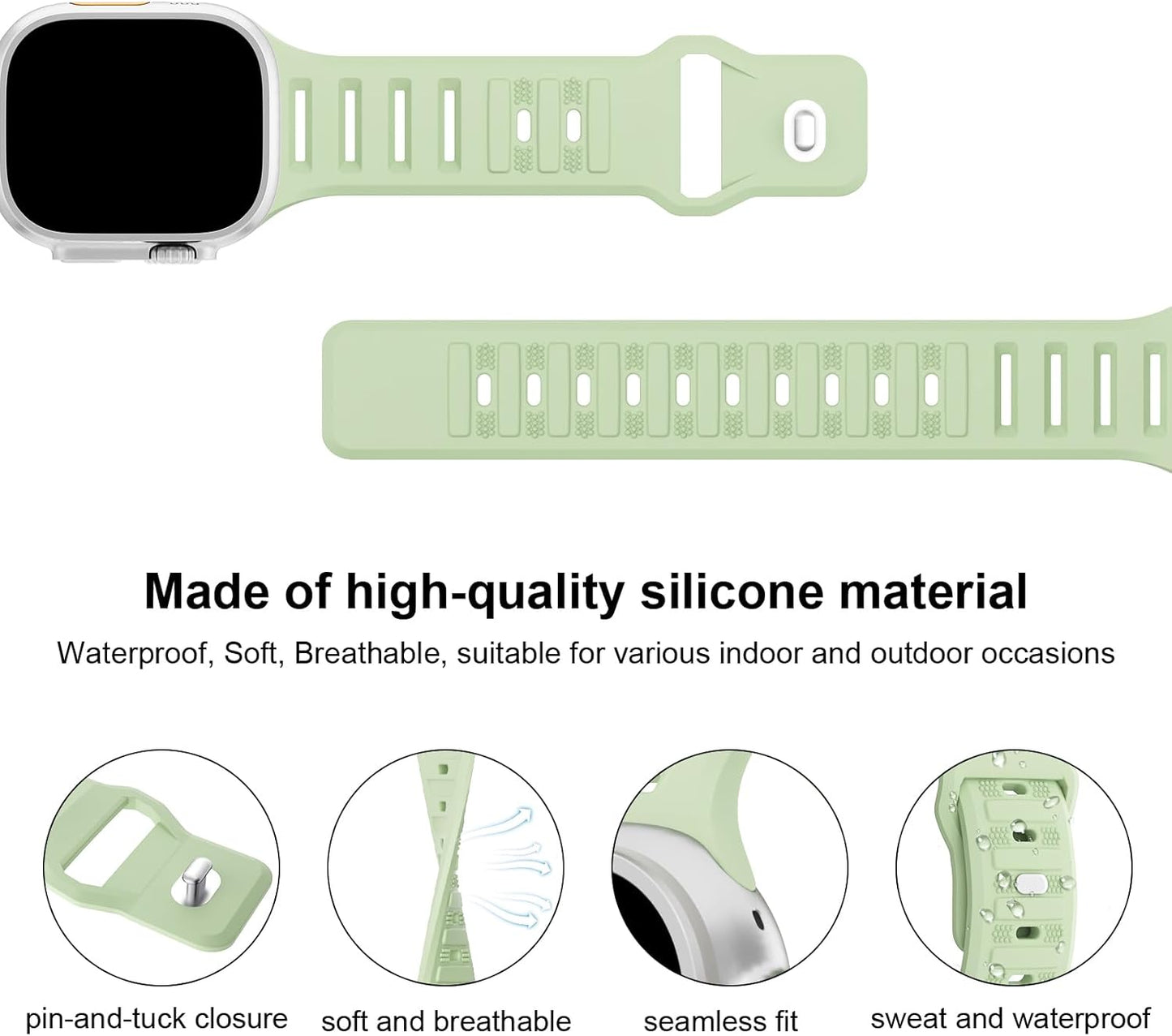 Sport Bands Compatible with Apple Watch 38Mm 40Mm 41Mm 42Mm 44Mm 45Mm 49Mm, Soft Silicone Replacement Waterproof Strap Wristband for Iwatch Series Ultra/Ultra 2 9/8/7/6/5/4/3/2/1 SE Women Men