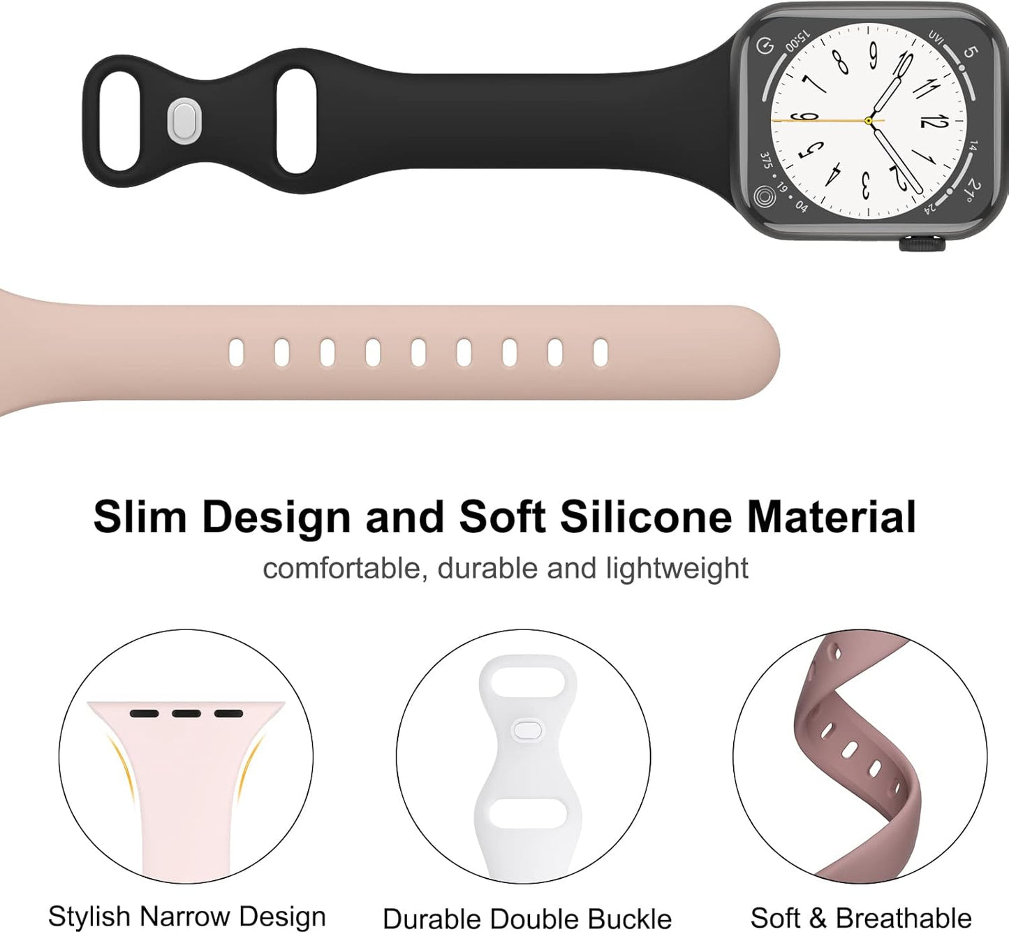 Sport Slim Silicone Bands Compatible for Apple Watch Band 38Mm 42Mm 40Mm 44Mm 41Mm 45Mm 49Mm, Thin Soft Narrow Replacement Strap Wristband for Iwatch Series 9/8/7/Se/6/5/4/3/2/1/Ultra Women Men