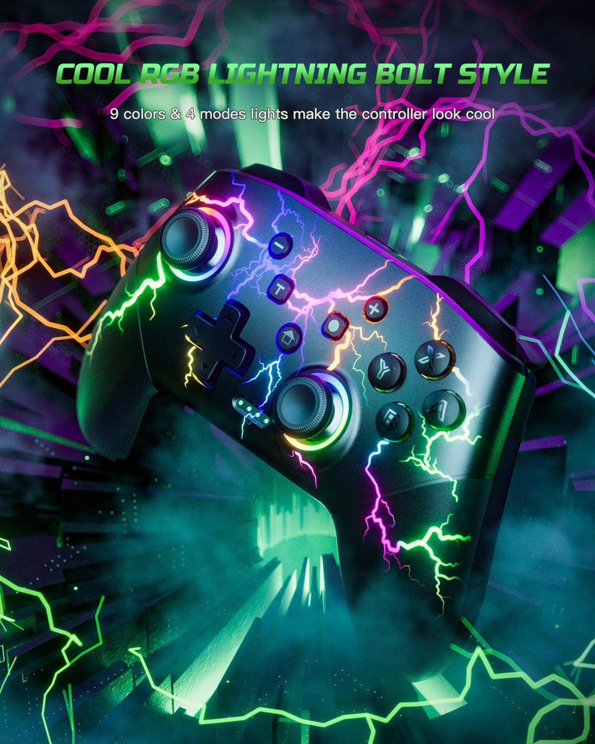 Switch Controller Compatible with Switch/Switch Lite/Switch Oled/Windows/Ios/Android, RGB Lightning Programmable 1000Mah Wireless Switch Pro Controller with One Key Pairing Wake up Turbo Vibration