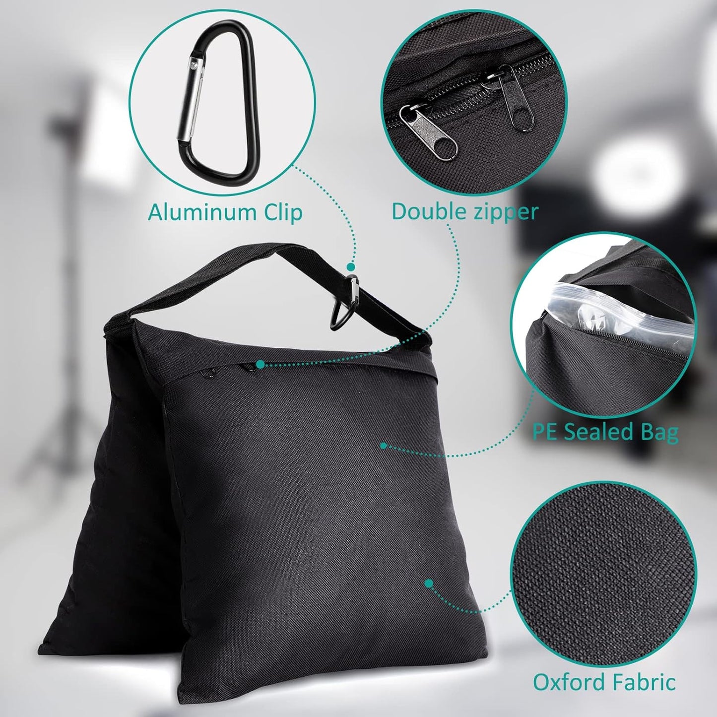 4 Packs Sandbags Weight Bags for Light Stand Photography Video Equipment, Heavy Duty Saddlebag for Backdrop Stand, Photo Tripod, Canopy, Pop up Tent, Umbrella Base, Fishing Chair, Picnic Table