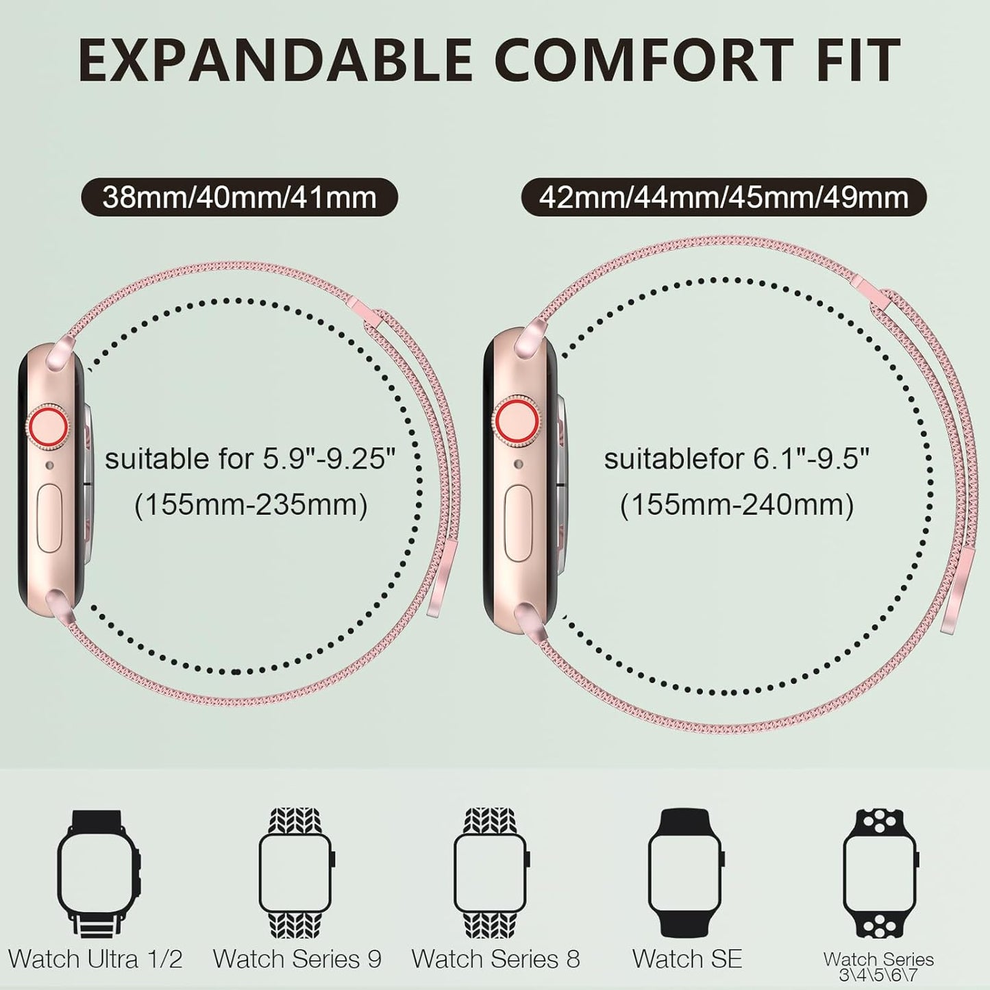 Compatible with Apple Watch Band Ultra/Ultra 2, SE, Series 9 8 7 6 5 4 3 2 1 38Mm 40Mm 41Mm 42Mm 44Mm 45Mm 49Mm Women and Men, Stainless Steel Mesh Loop Magnetic Clasp for Iwatch Bands