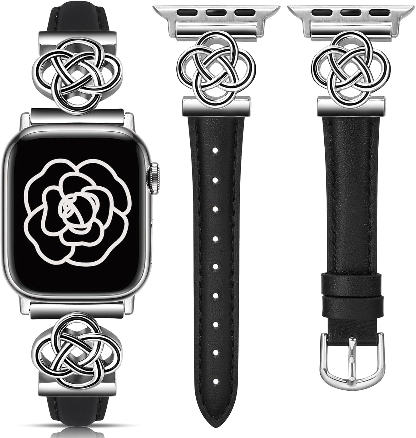 2 Packs Leather Band Compatible with Apple Watch Band Women 38/40/41/42/44/45/46/49Mm, Dressy Fancy Leather Strap for Iwatch Bands Series 10 9 8 7 6 5 4 3 2 1 SE Ultra