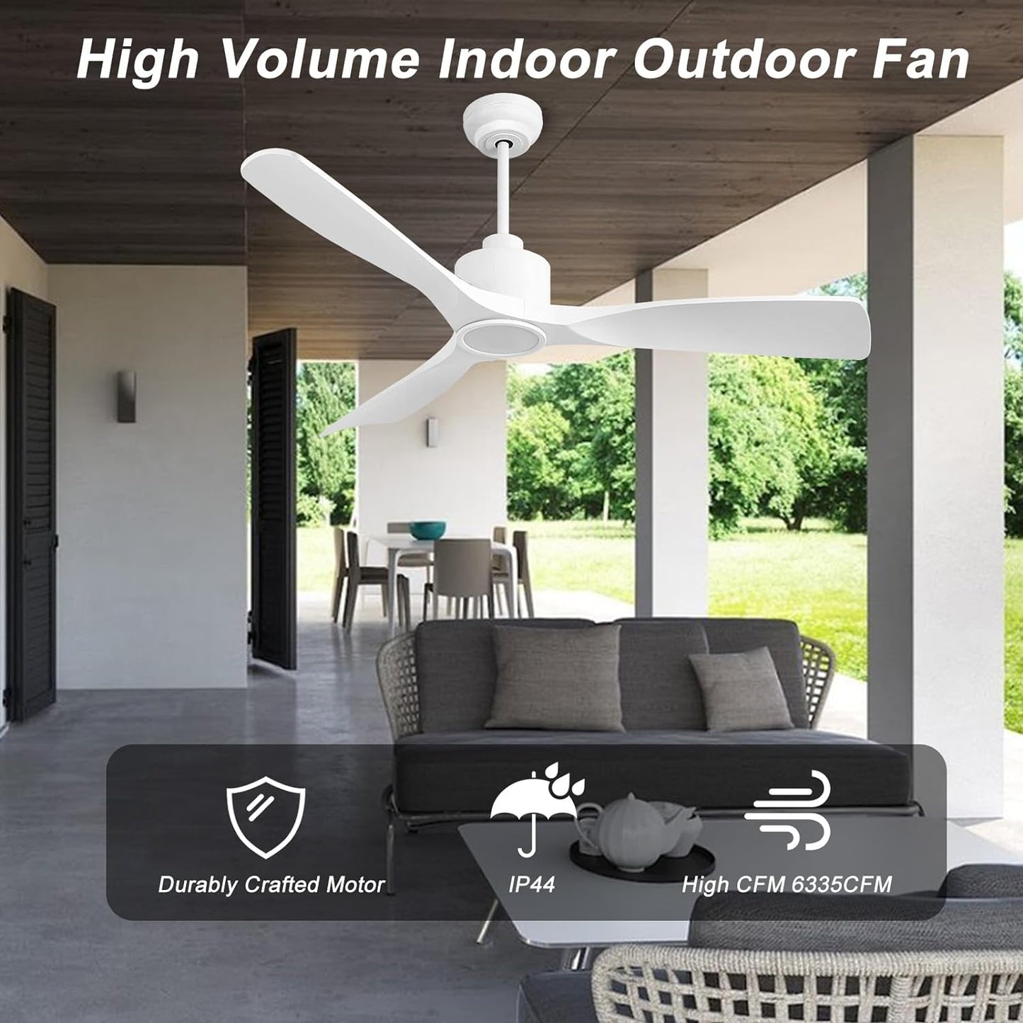 52 Inch Smart Ceiling Fan with Quiet DC Motor, 3 Blade High CFM Indoor Outdoor Modern White Ceiling Fan with Lights Remote Control for Bedroom Living Room