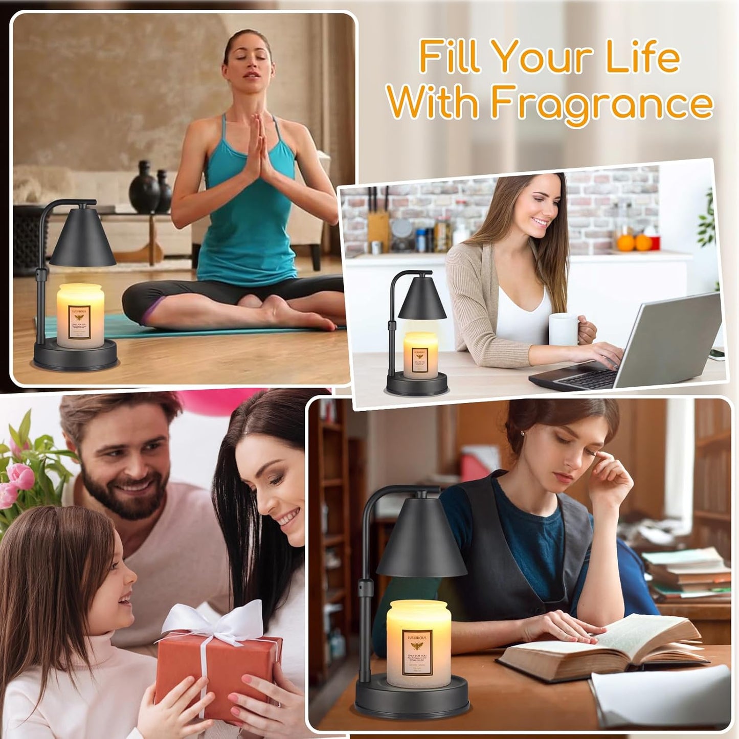 Candle Warmer Lamp,Adjustable Height Black Metal Candle Warmer,Gifts for Mom,House Warming Gifts New Home Dimmable for Scented Jar Candles