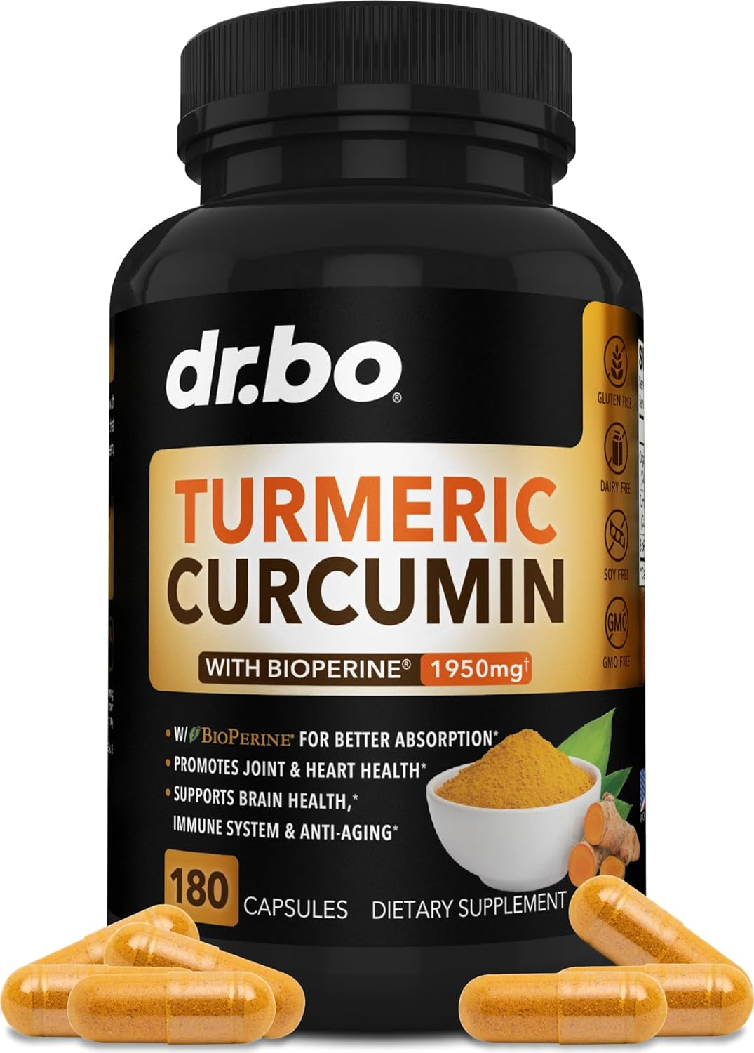 Turmeric Curcumin with Bioperine Supplement Capsules - Support Supplements with 1950Mg Curcuma Longa Pure Organic Tumeric and Curcumin Bioperine Black Pepper - 60 Turmeric Pills TLBH
