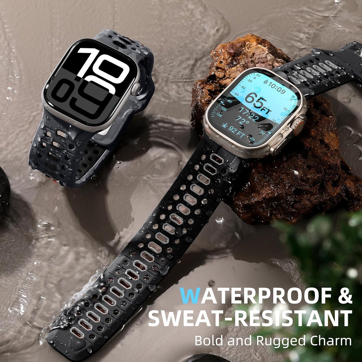 Anthracite & Black 26MM Width Breathable Silicone Sport Band Compatible with 49Mm Apple Watch Ultra 2/1, 46Mm Series 10, 45Mm Series 9 8 7, 44Mm Series 6 5 4 SE 2/1, 42Mm Series 3 2 1