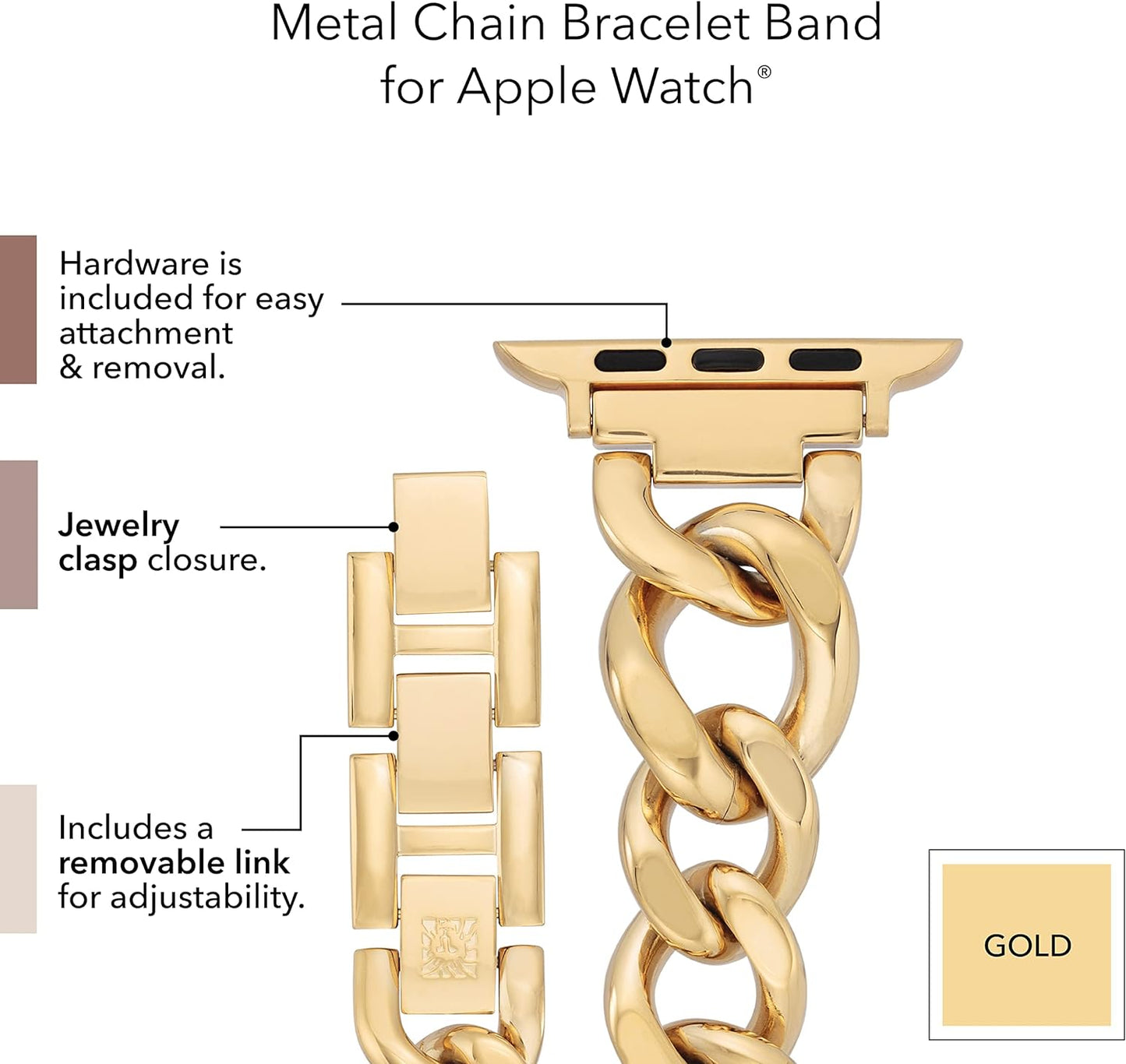 Fashion Chain Bracelet for Apple Watch, Secure, Adjustable, Apple Watch Replacement Band, Fits Most Wrists