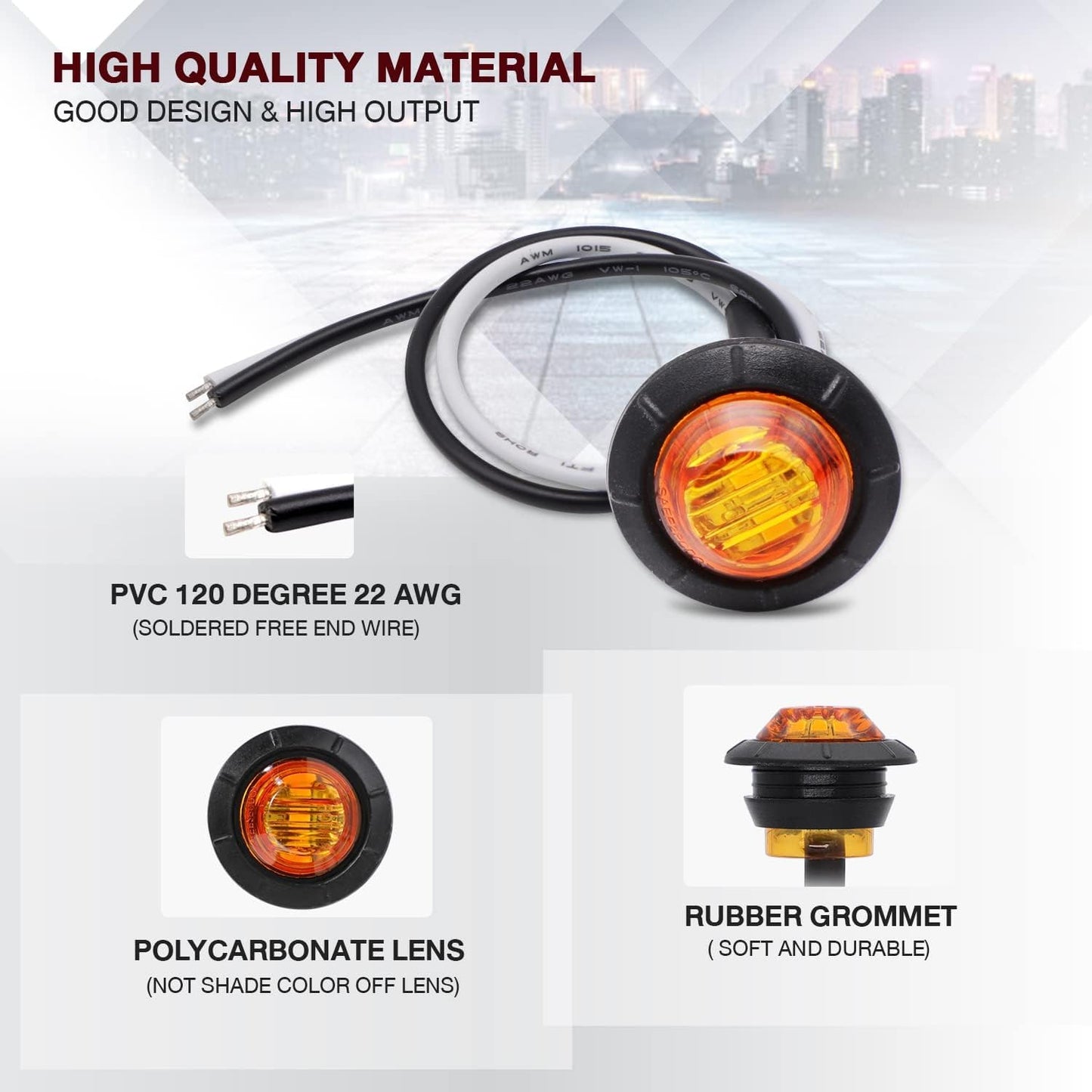 (Pack of 100 3/4 Inch Mount Amber LED Clearance Button Marker Lights Side LED Marker Lights for Trailer Truck RV Car Bus Van 12V DC