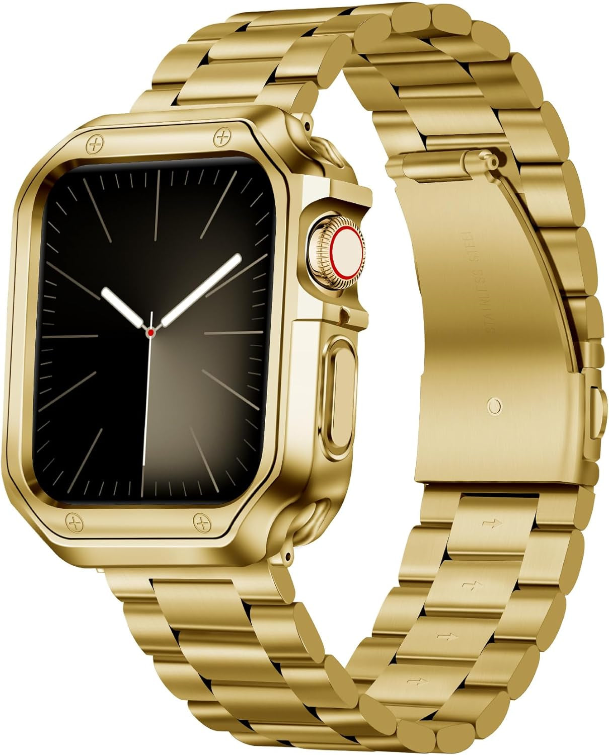Compatible with Apple Watch Band 49Mm 46Mm 45Mm 44Mm 42Mm 41Mm 40Mm 38Mm Stainless Steel Metal Watch Strap with TPU Watch Case Compatible with Iwatch Series Ultra/10/9/8/7/Se2/Se/6/5/4/3/2/1
