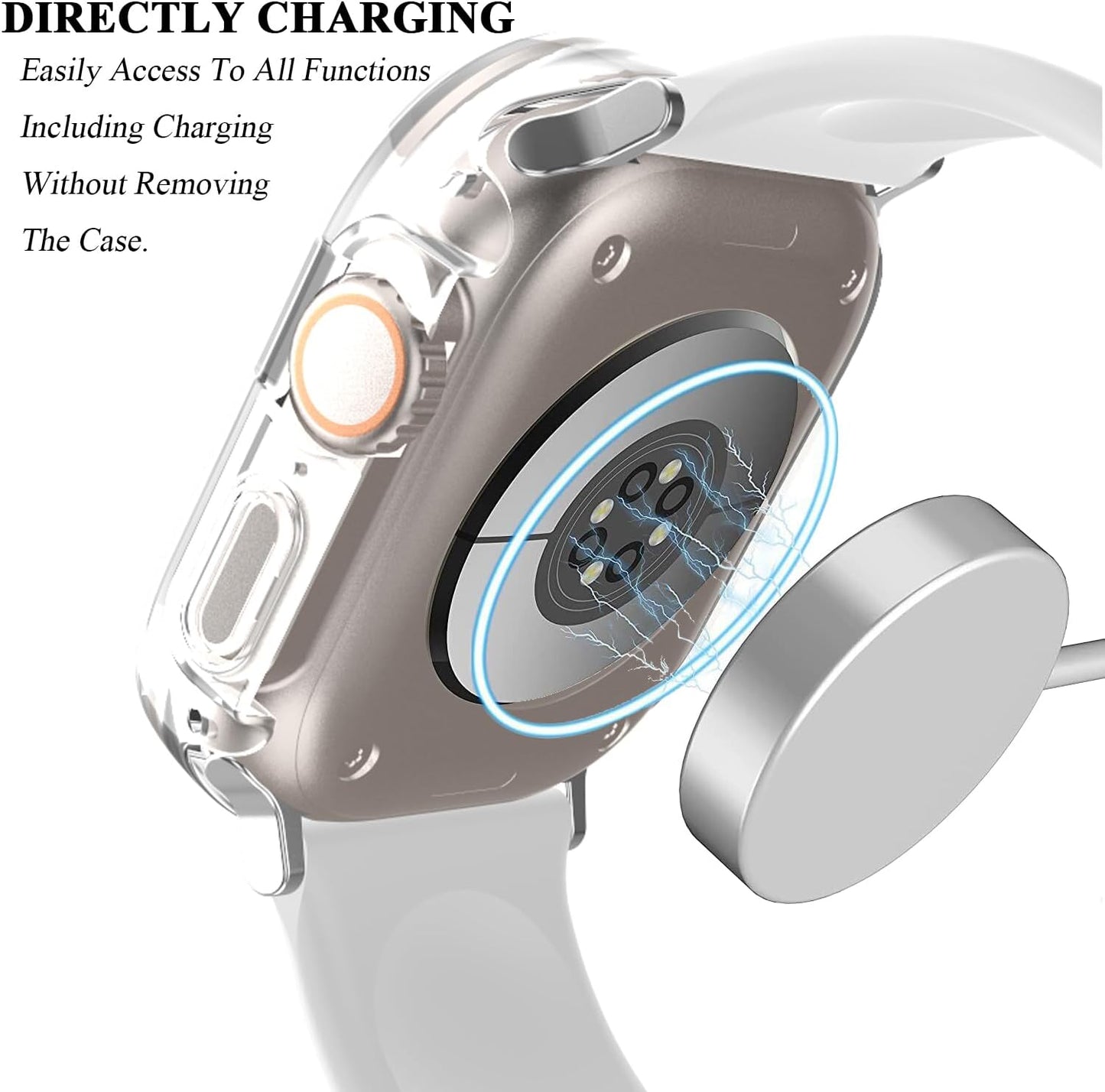 For Apple Watch Ultra 2 Band 49Mm and Case, for Apple Watch Ultra Silicone Soft Comfortable Strap with PC Hard Cover Built-In Tempered Glass Screen Protector for Iwatch Ultra