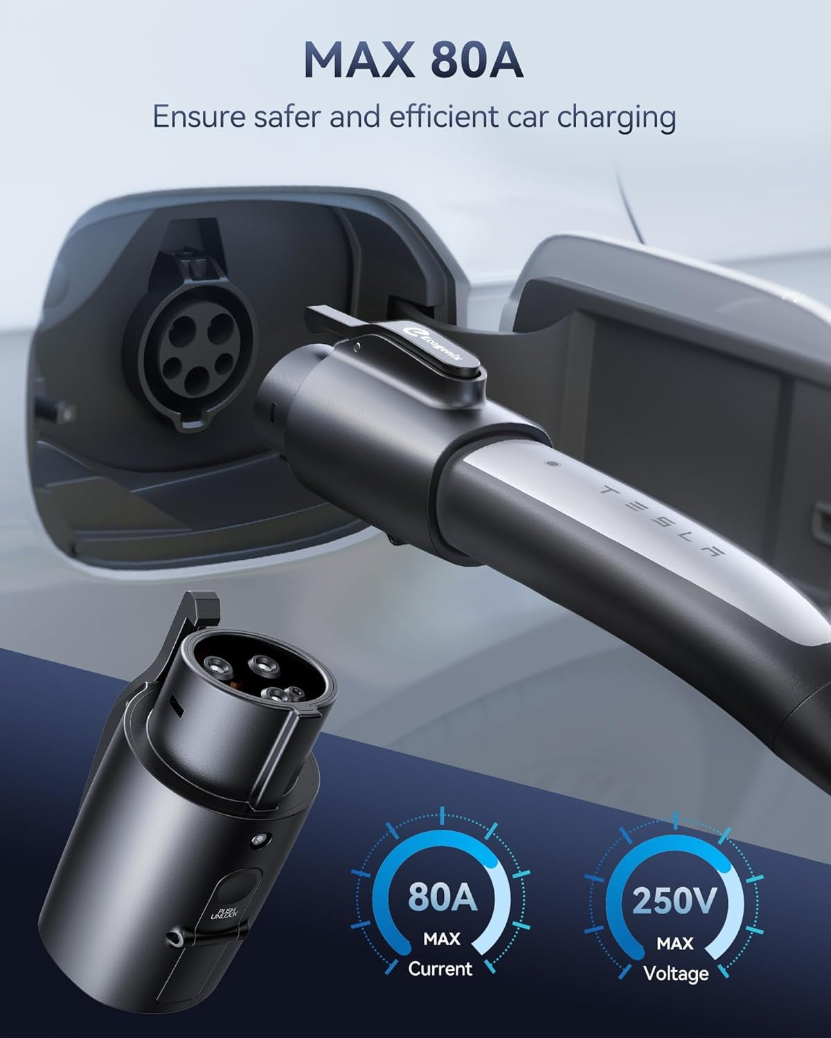 2024 Tesla to J1772 Charging Adapter (Max 80A, 240V) J1772 Evs Adapter to Tesla Charger, Adapter Compatible with Tesla High Powered Connectors, Destination Chargers, Mobile Connectors (Black)