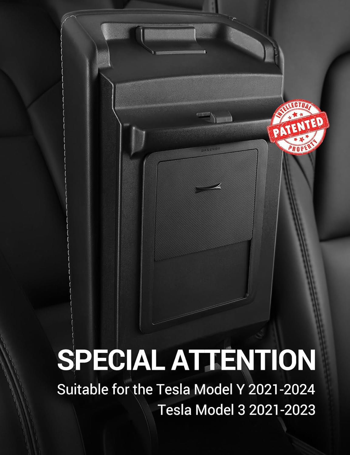 Upgraded Tesla Model 3 Model Y Armrest Hidden Storage Box (Carbon Fiber Design) Center Console Organizer Accessories for 2016-2023 Model 3 2020-2024 Model Y
