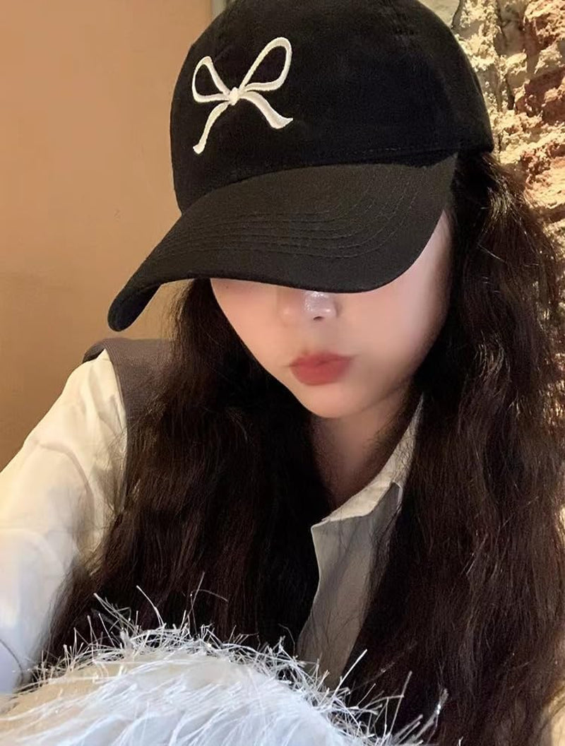 Trendy Bow-Tie Baseball Cap for Women and Men Trucker Hats Y2K Adjustable Fashion Sun Hat with Visor for Hiking & Travel