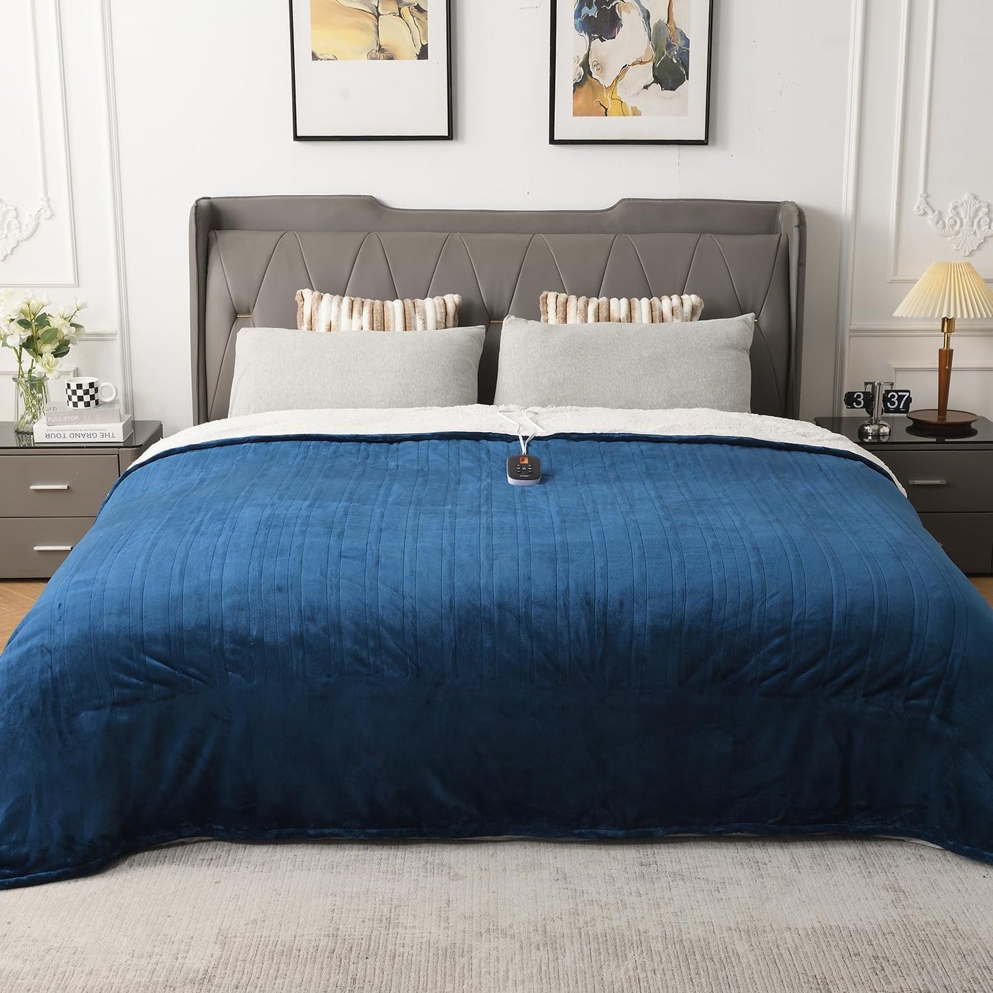 [5 Year Warranty Heated Blanket King Size, Dual Control, Electric Blanket 90"X 100", Double-Sided Faux Fur&Sherpa, Overheat Protection, 10 Heating Levels & 12H Auto Off, CPF, Home Office