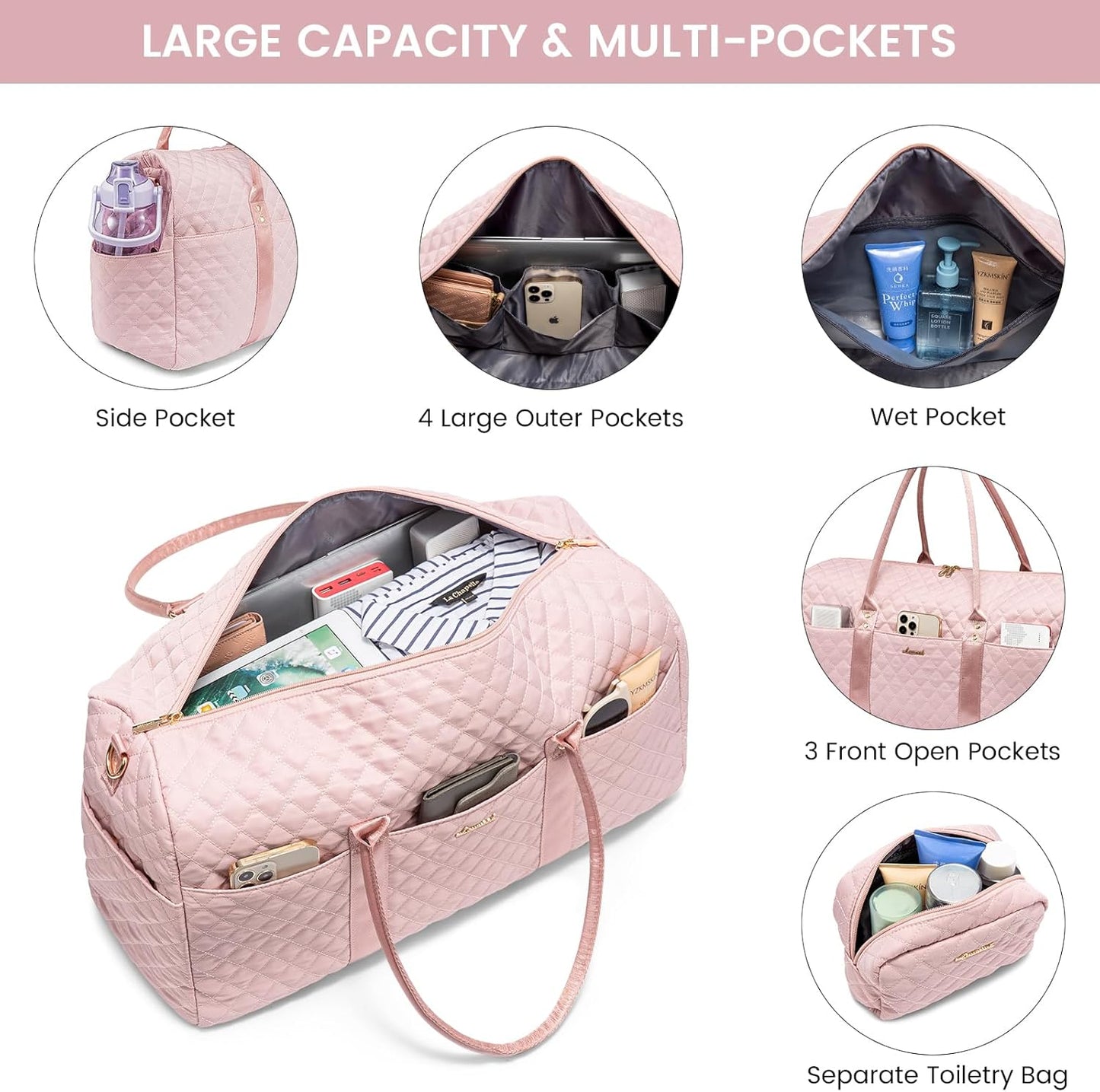 Travel Duffle Bag,Carry on Overnight Bag with Shoe Compartment,Weekender Bags for Women with Toiletry Bag,Gym Duffel Bag with Wet Pocket,Hospital Bags for Labor and Delivery