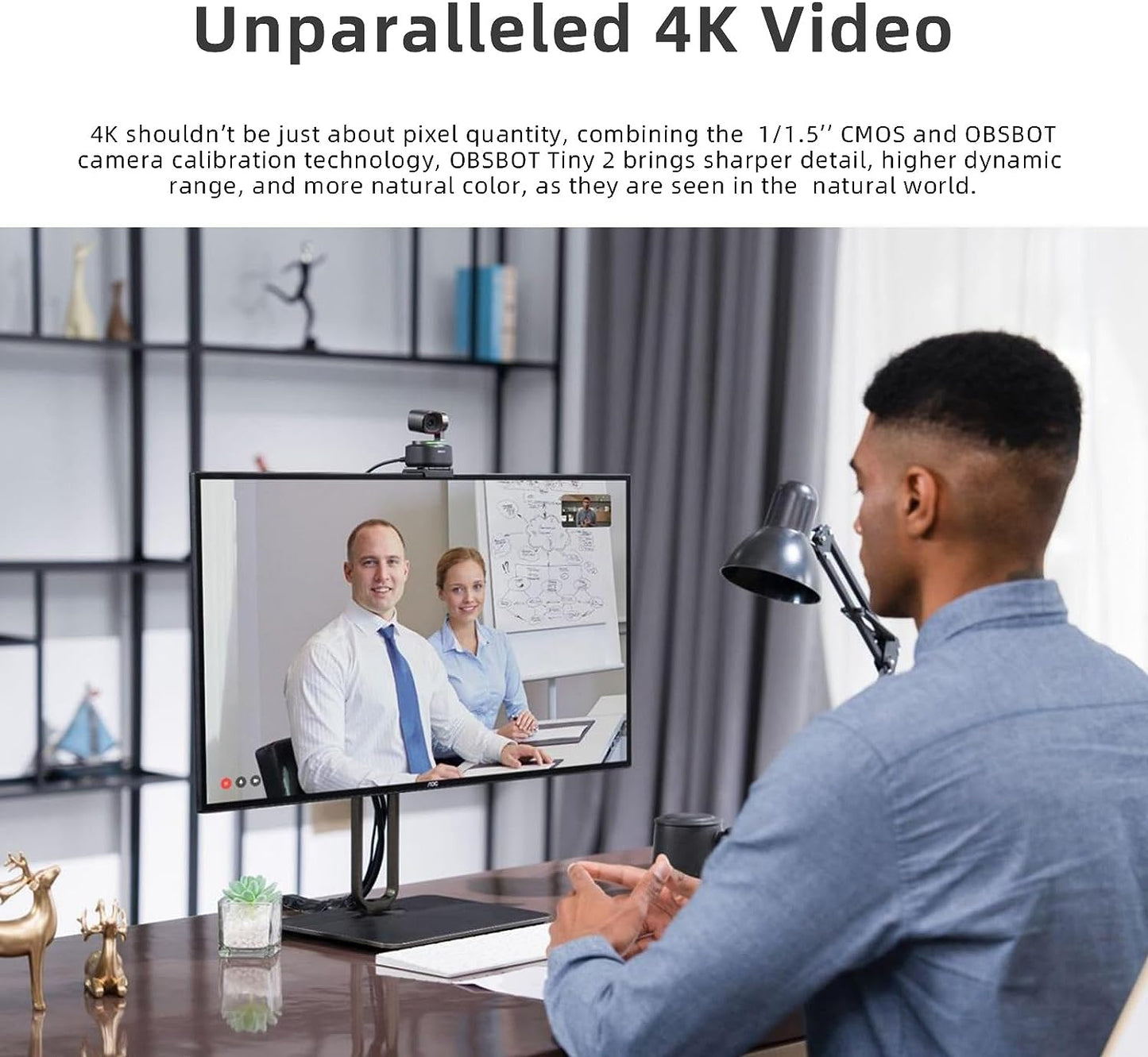 Tiny 2 Ai-Powered PTZ 4K Webcam 1/1.5" CMOS 4X Faster Focusing USB 3.0 10X Faster Data Transmission Voice Control, W Table Mini Tripod