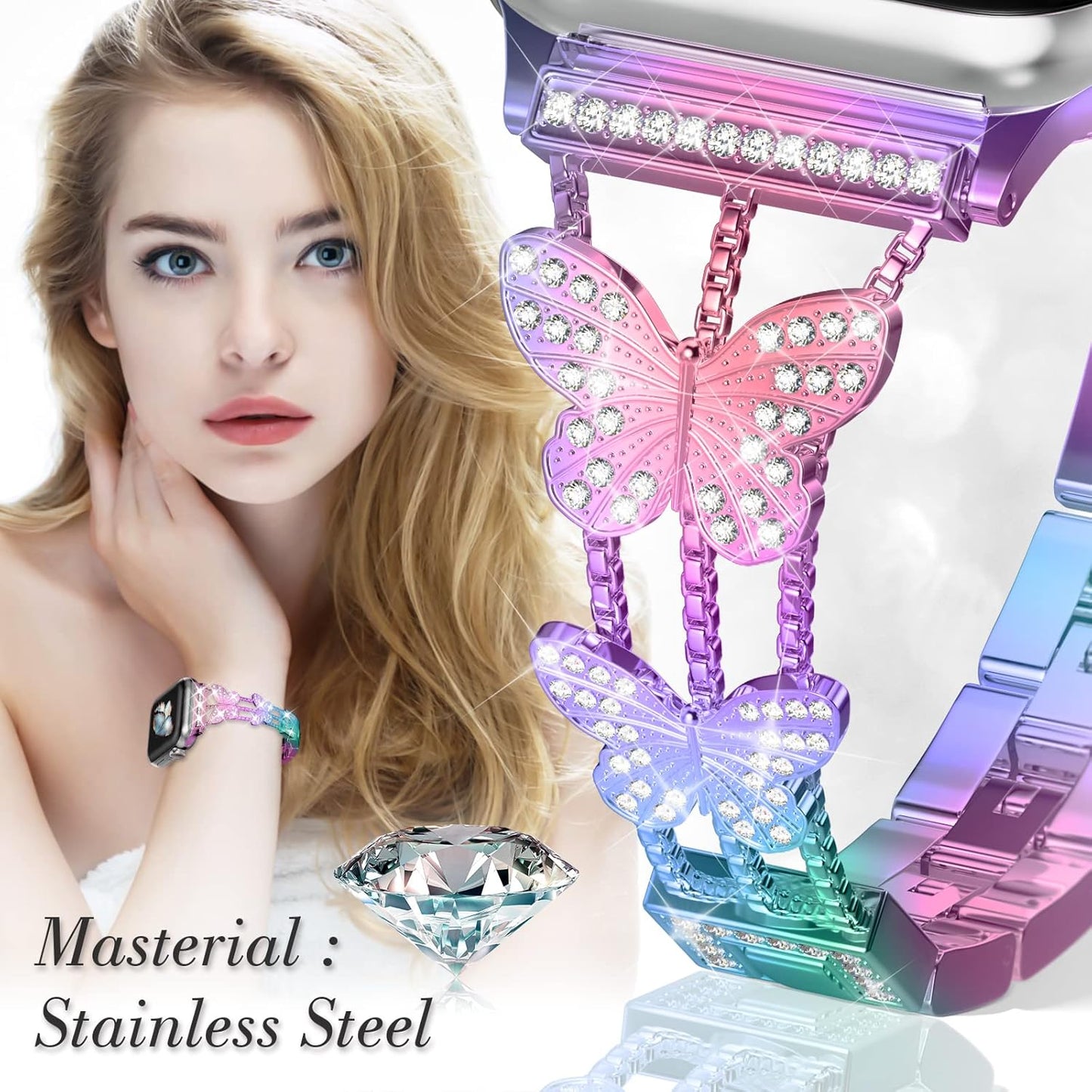 Add Sparkle to Your Watch with the Metal Diamond Starlight Band - Compatible with Apple Watch Series 8/7/6/5/4/3/2/1/Se/Ultra - Shiny and Stylish for Women in Sizes 38Mm 40Mm 41Mm 42Mm 44Mm 45Mm 49Mm