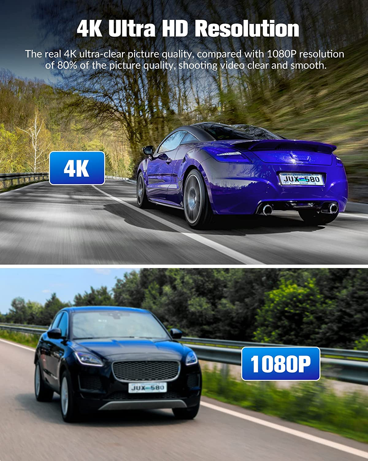 Dash Camera for Cars,4K Full UHD Car Camera Front Rear with 32GB Card,Built-In Super Night Vision,2.0'' IPS Screen,170°Wide Angle,Wdr, 24H Parking Mode, Loop Recording