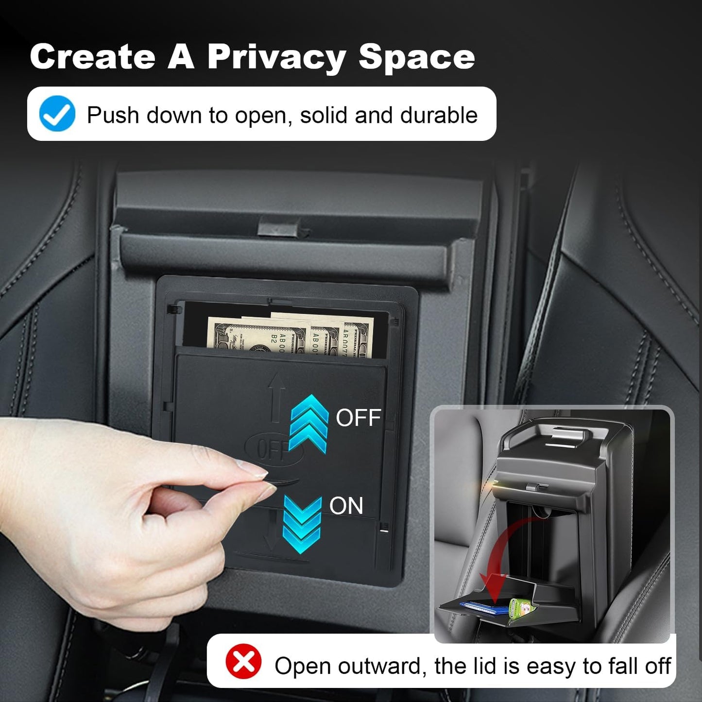 5 PCS 2024 Upgraded Center Console Organizer Tray Set for Tesla Model 3 Model Y Accessories Armrest Hidden Organizer Box Cup Holder Webcam Cover Black