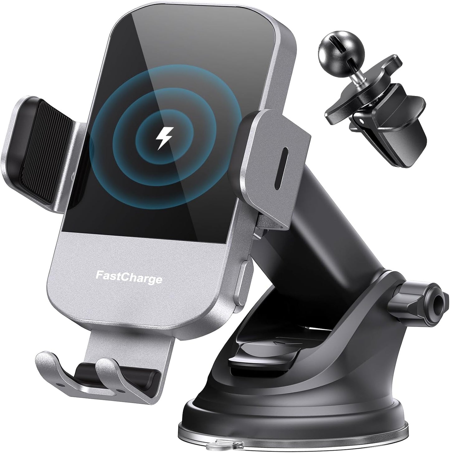 Wireless Car Charger, 15W Fast Charging Auto Clamping Car Charger Phone Mount Phone Holder Fit for Iphone 16 15 14 13 12 Pro Max 11 XR XS, Samsung Galaxy S24 Ultra S23 S22 S21, S20, S10+, Black