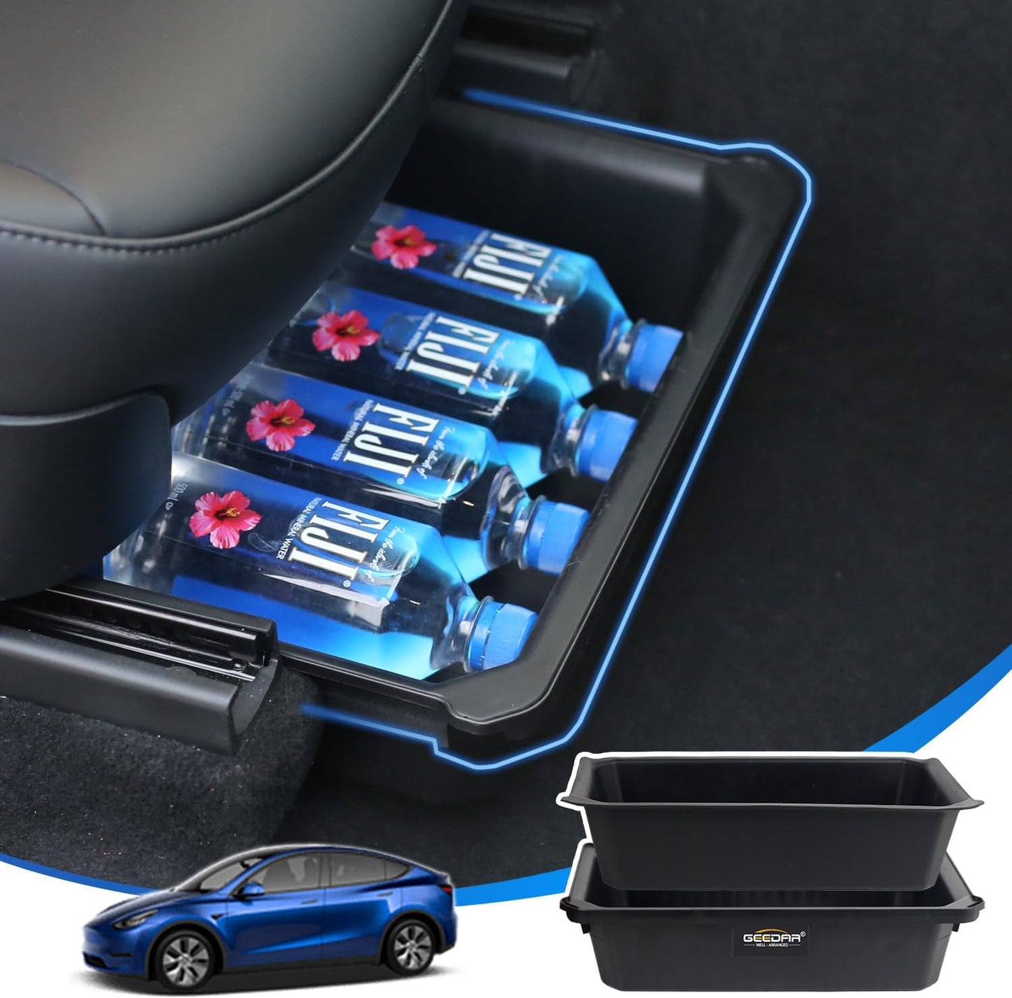 Under Seat Storage Box Organizer for Tesla Model Y (1 Pack), Upgraded ABS + TPE Double Layer Hidden Storage Box, Washable Underseat Storage Organizer Fit Tesla Model Y Accessories 2021-2024