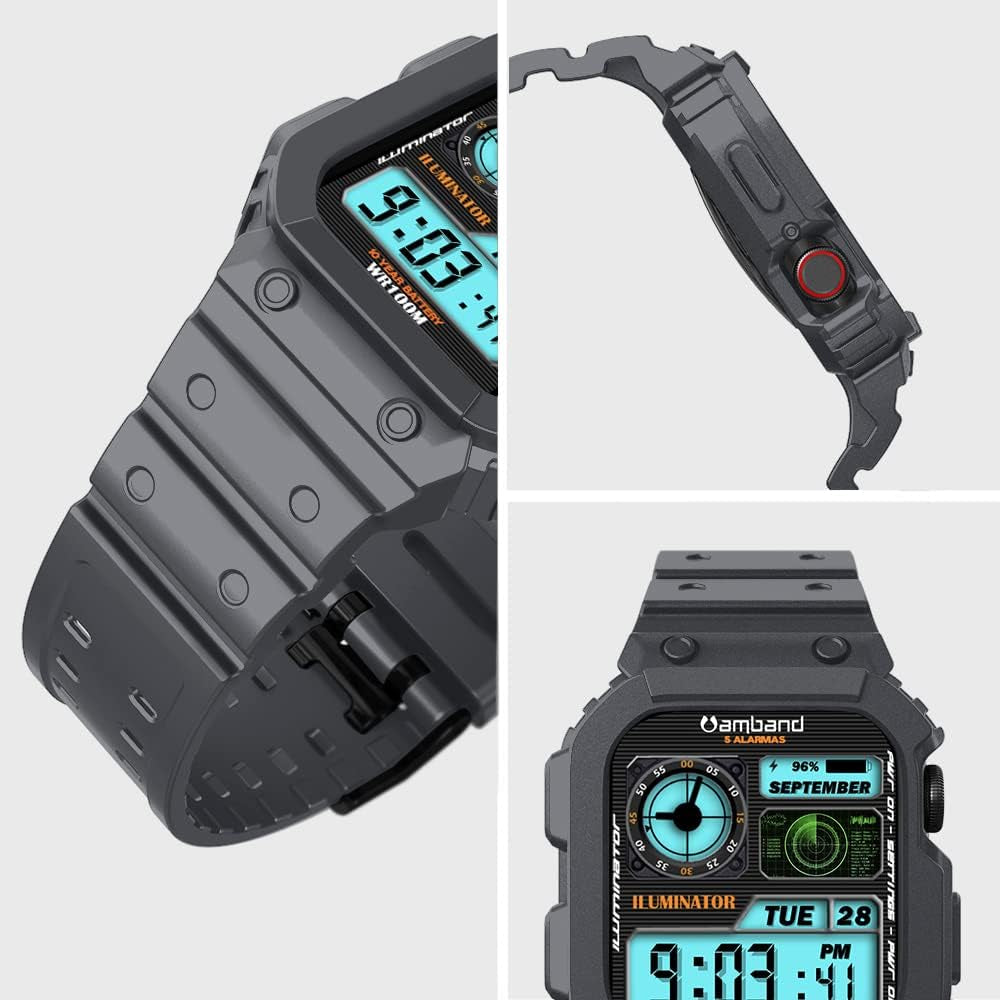 Compatible for Apple Watch Band 45Mm 44Mm 42Mm with Bumper Case, Rugged Men Bands for Iwatch SE SE 2 Series 9 8 7 6 5 4 3 2 1, Sport Military Protector Drop-Proof Shockproof Space Gray