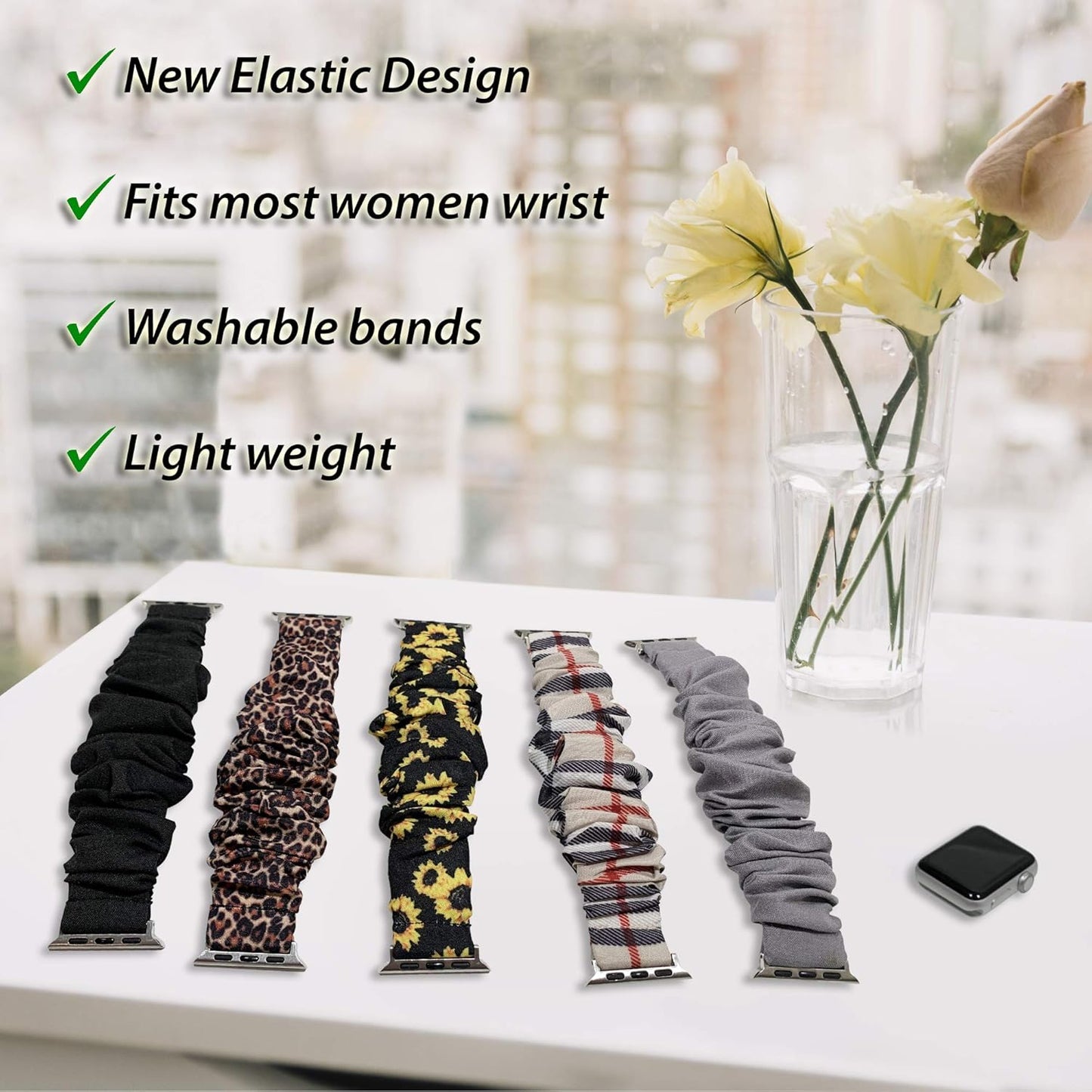 Compatible for Apple Watch Scrunchie Bands 44Mm, 42Mm, 40Mm, & 38Mm - Women Elastic Fabric Wristband Replacement Bands - Ladies Soft Cloth Wrist Band Accessories for Iwatch Series 6 5 4 3 2 1