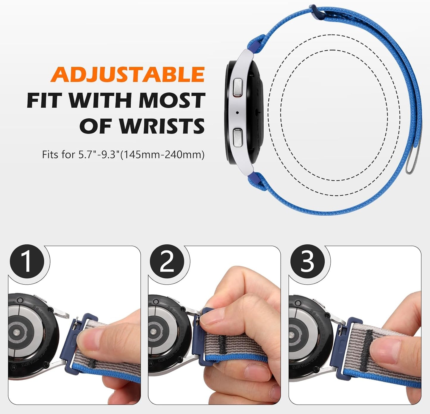 Nylon Band Compatible with Samsung Galaxy Watch 6 5 4 44Mm 40Mm/Galaxy Watch 5 Pro Band 45Mm/Galaxy Watch 6 & 4 Classic Band 47Mm 43Mm 46Mm 42Mm/Active 2, 20Mm Soft Elastic Sport Loop Strap