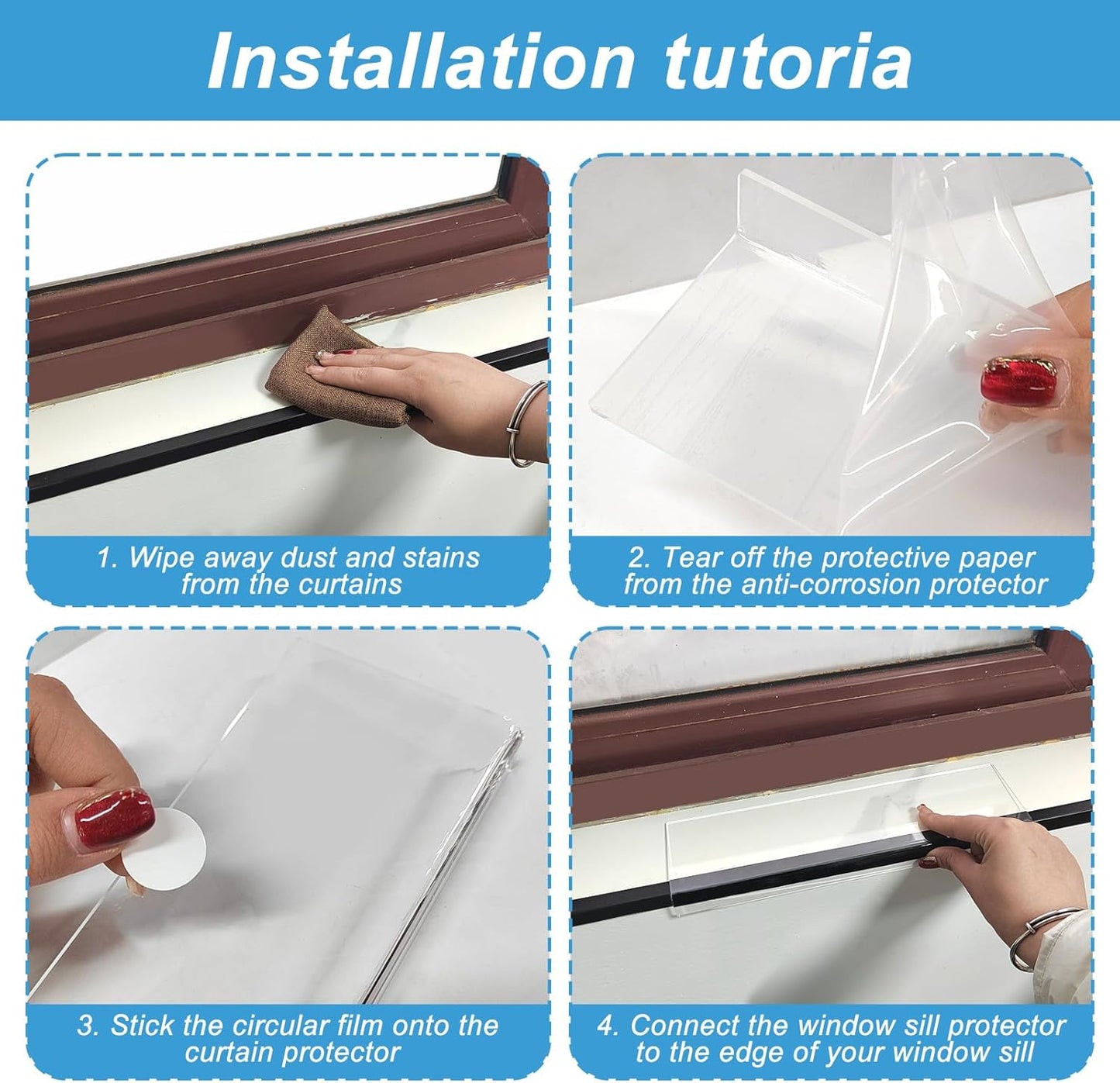 6 Pcs Total Length 71'' X 3.25'' Width Clear Pet Window Sill Protector from Dog Cat Scratching Strong Transparent Protection against Claw Chewing on Window Sills,Keep Paws Safe and Home Clean