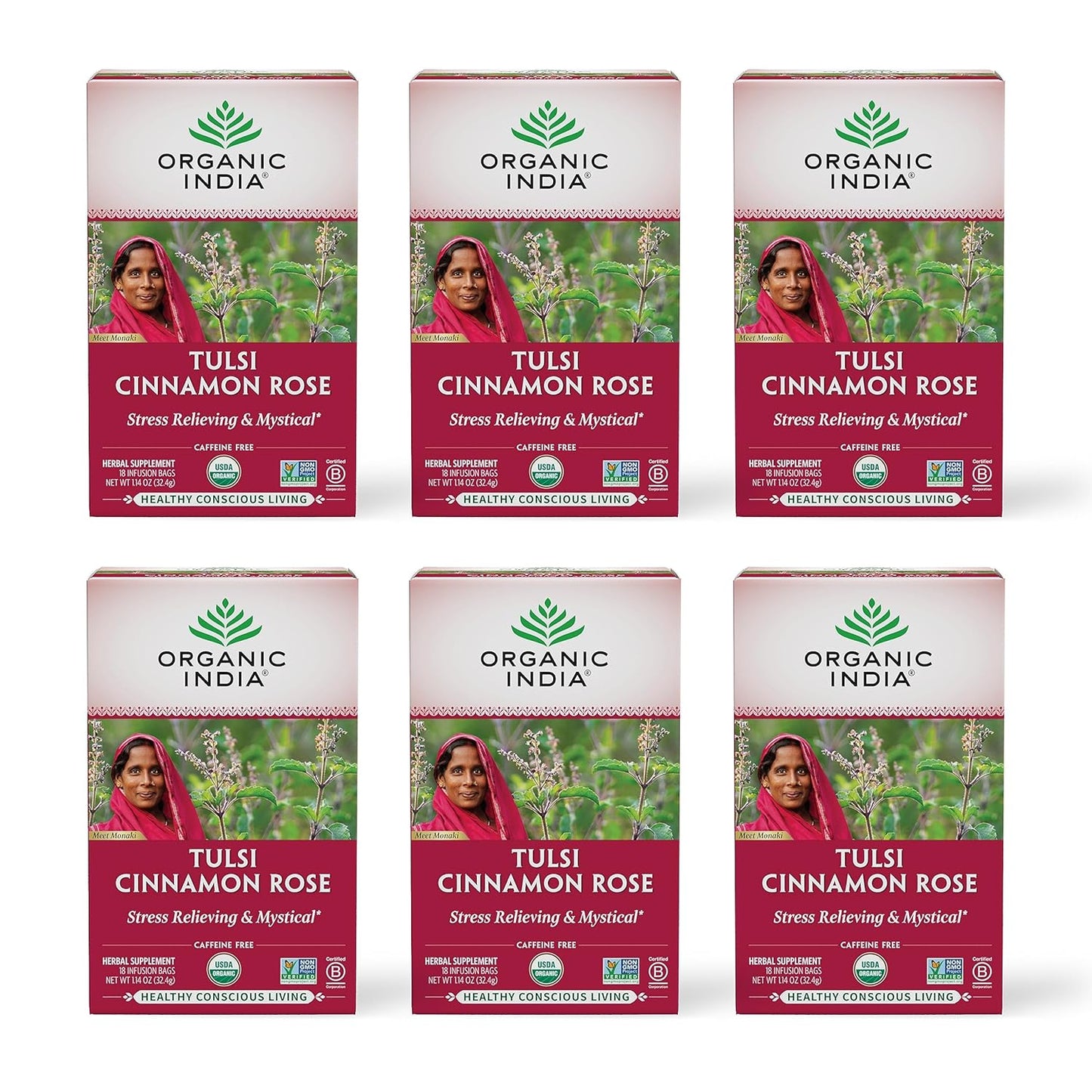 Tulsi Original Herbal Tea - Holy Basil and African Basil Calming and Stress Relief Tea, Immune Support, USDA Certified Organic, Non-Gmo, Caffeine-Free - 18 Infusion Bags, 6 Pack TLBH