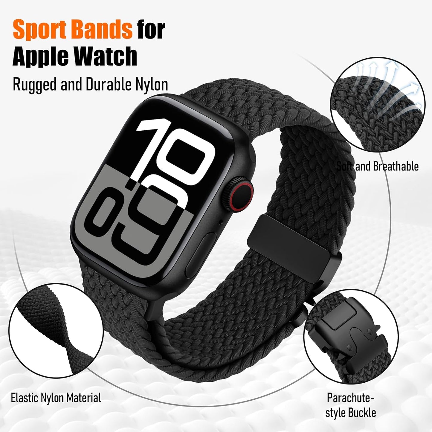Braided Solo Loop for Apple Watch Ultra/2 Bands 49Mm 46Mm 45Mm 44Mm 42Mm Men/Women,Parachute Buckle Stretchy Elastic Nylon Sport Strap Wristband for Iwatch Bands Series 10 9 8 7 6 5 4 3 SE/2