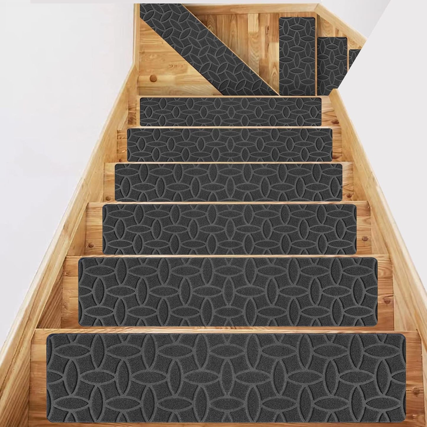 Stair Treads Non-Slip for Wooden Steps 8''X30 15Pcs in Pack Carpet Step Mats Indoor for Kids Elders Pets, Reusable Safety Staircase for Wooden Steps, Grey