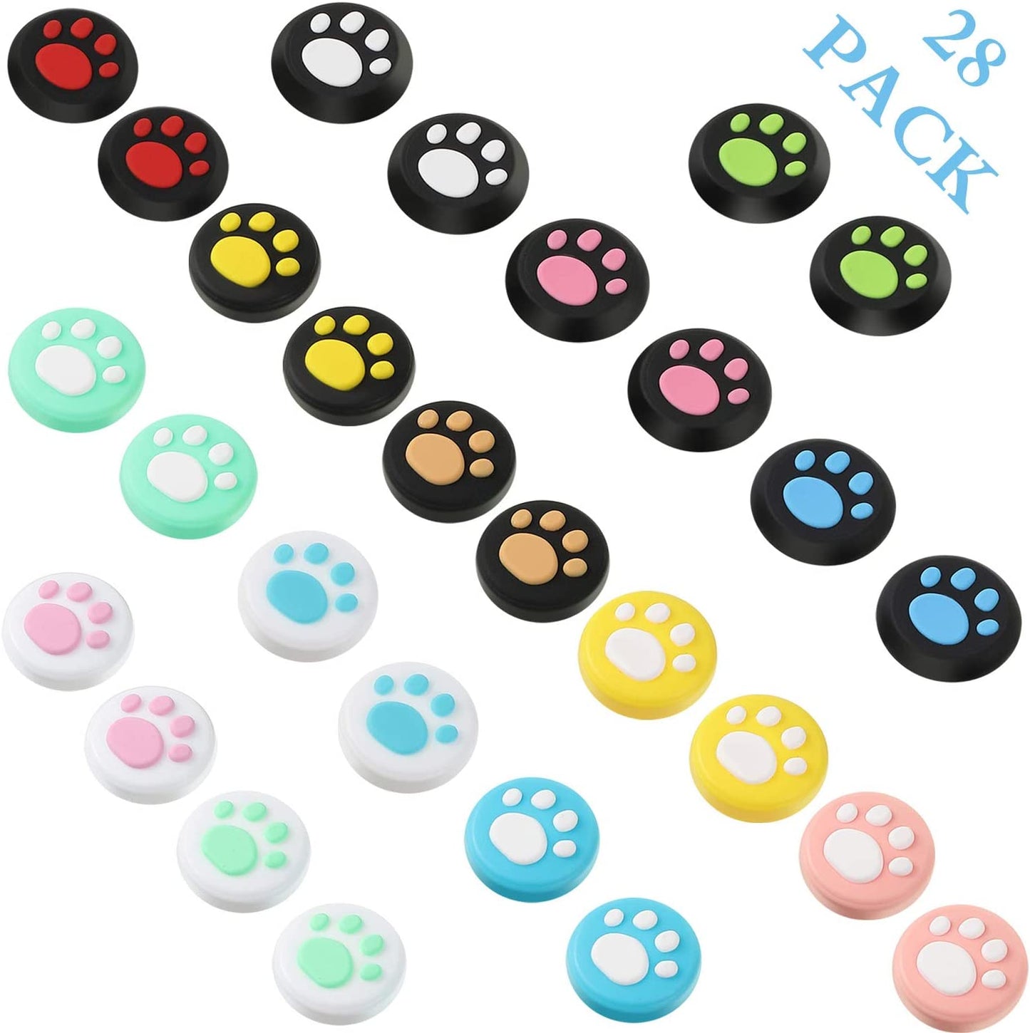 28 Pieces Replacement Cute Cat Claw Design Thumb Grip Caps Thumb Grips Analog Stick Cover Joystick Cap Soft Silicone Cover Compatible with Nintendo Switch, Switch Lite and Joy Con Controller