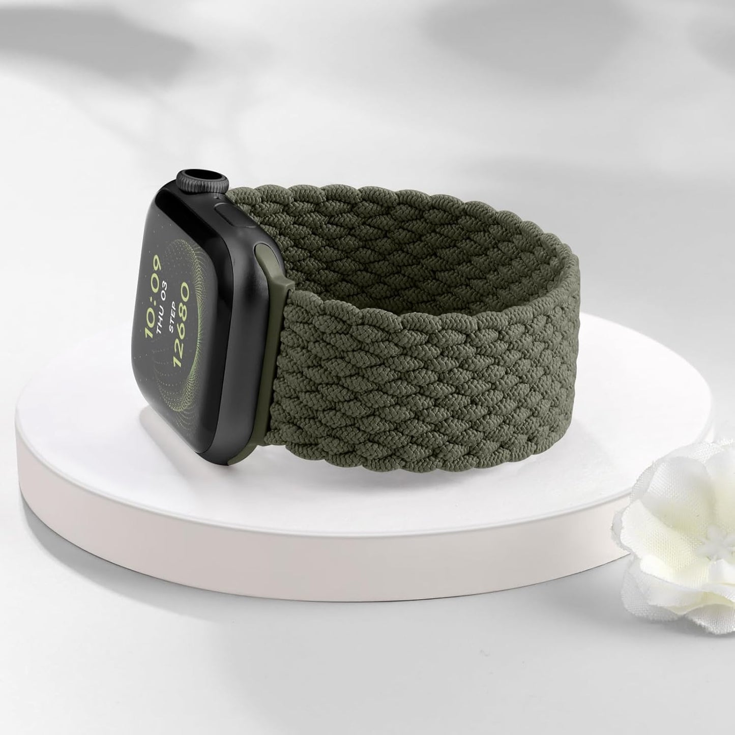 Stretchy Nylon Solo Loop Compatible with Apple Watch Band 44Mm 42Mm 45Mm 46Mm 49Mm Men Women, Braided Sport Wristband Strap for Iwatch Series 10 9 8 7 6 5 4 3 2 1 SE Ultra/Ultra 2,Army Green