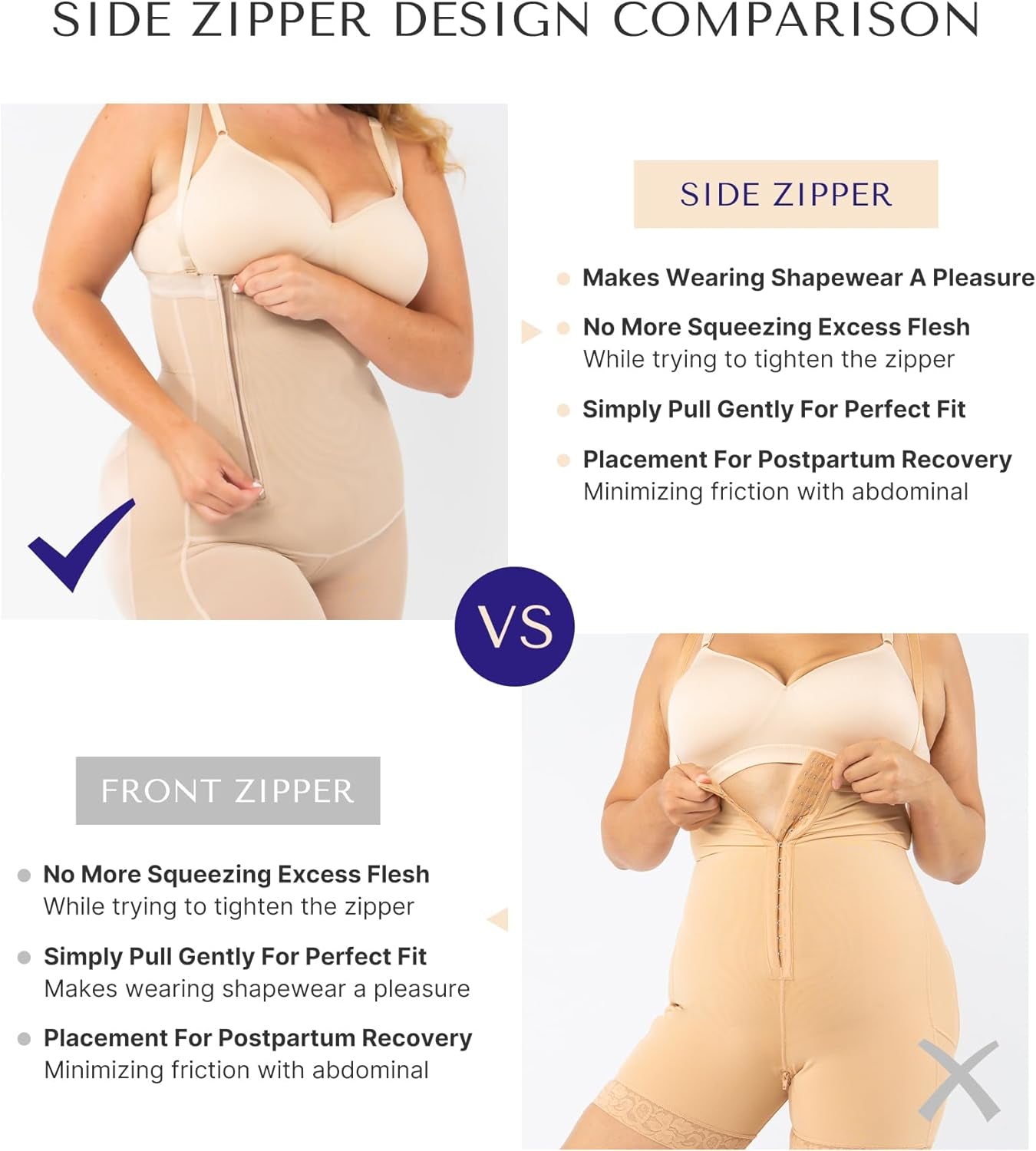 Tummy Control Shapewear Fajas Colombianas Side Zipper Body Shaper plus Size Postpartum Bodysuit with Butt Lift